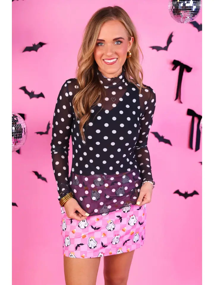 Keigan Mesh Top- After Dark Polka Dot