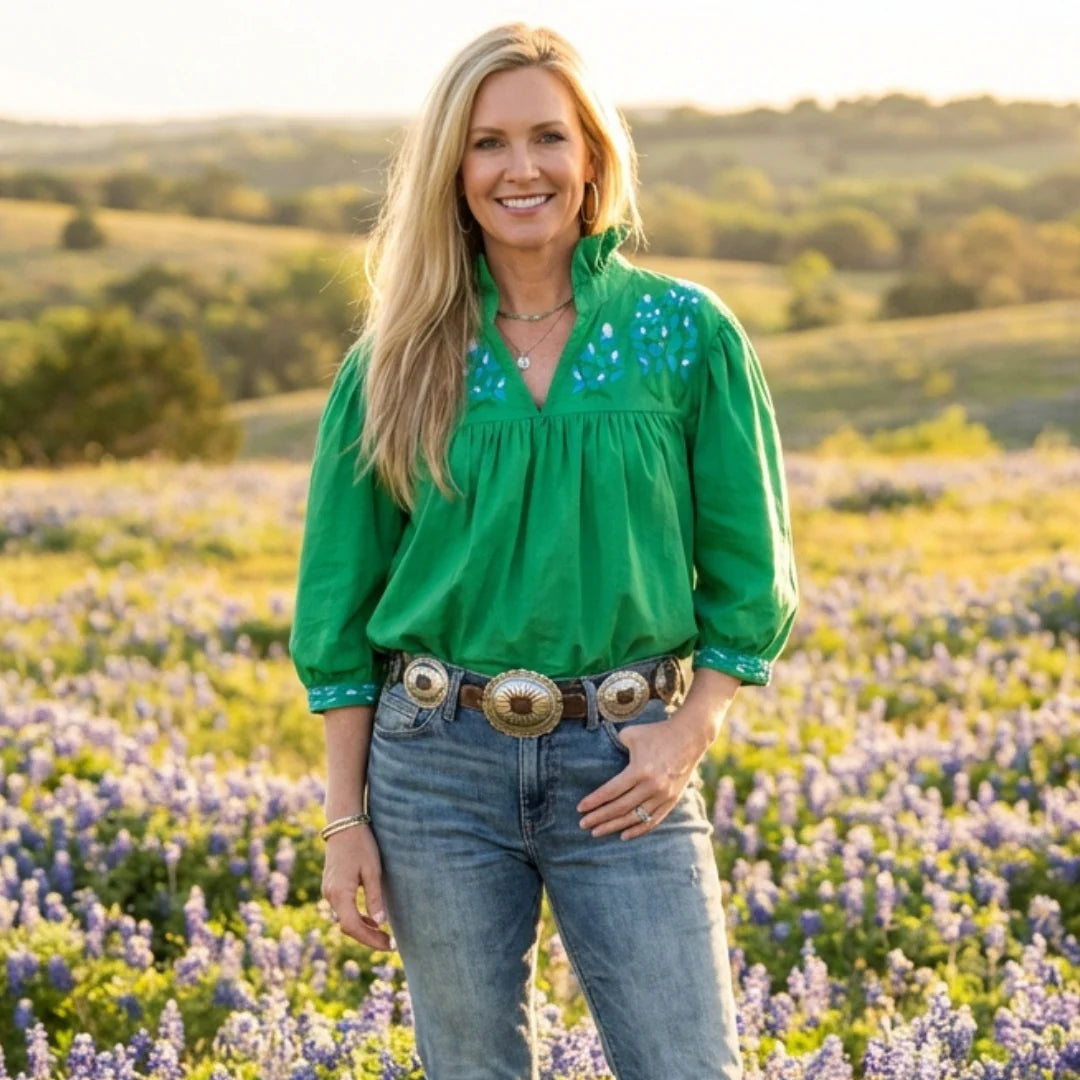 Spring Green Bluebonnet Tailgater Blouse