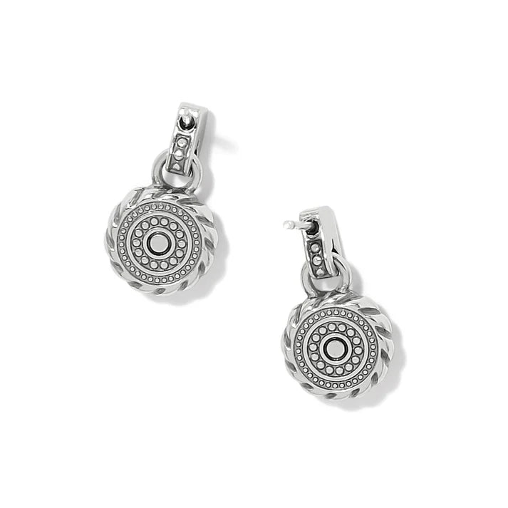 Brighton Halo Gemma petite round post drop earrings in silver with blue enamel, additional view