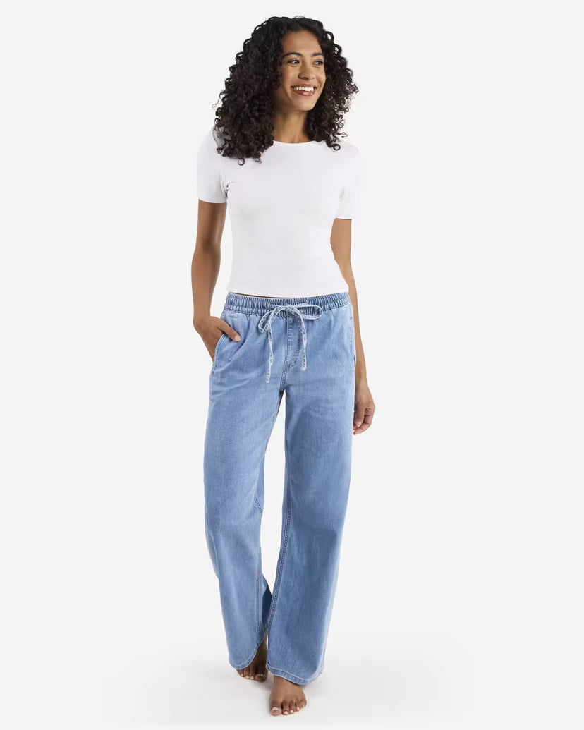 Light Wash High Rise Elastic Waist Wide Leg