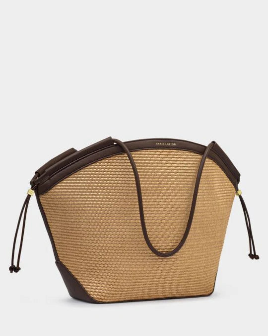 Katie Loxton Florence Tote Bag-Natural Rafia & Bitter Chocolate