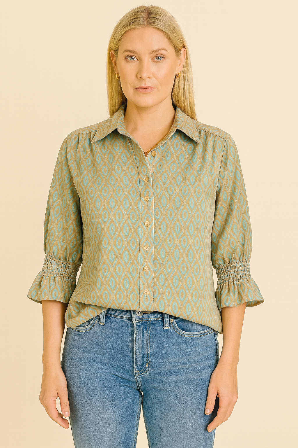 Boho Chic Suede Button Front Top - Printed Blue