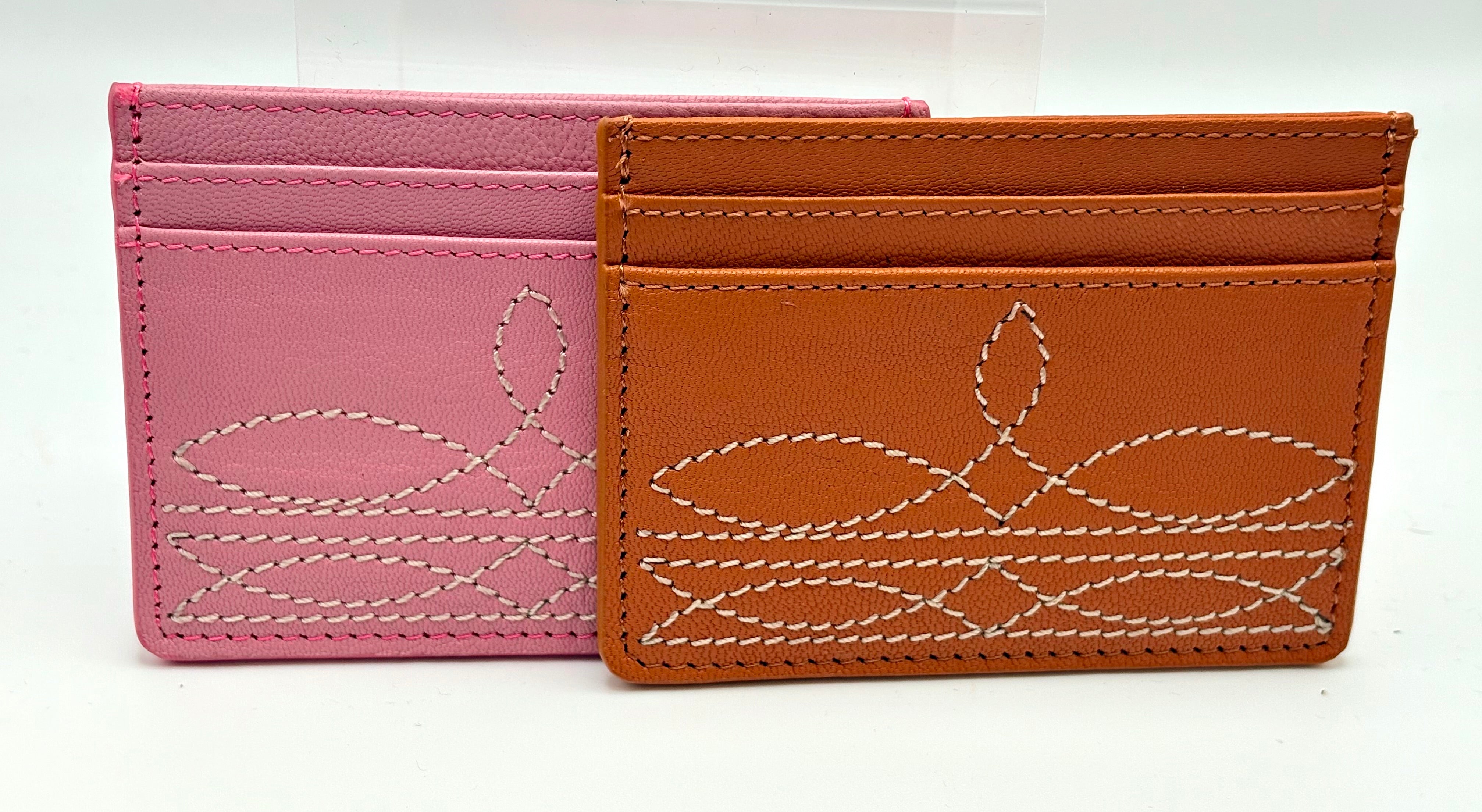 Western Boot Stitch Leather Credit Card Holder Money Holder