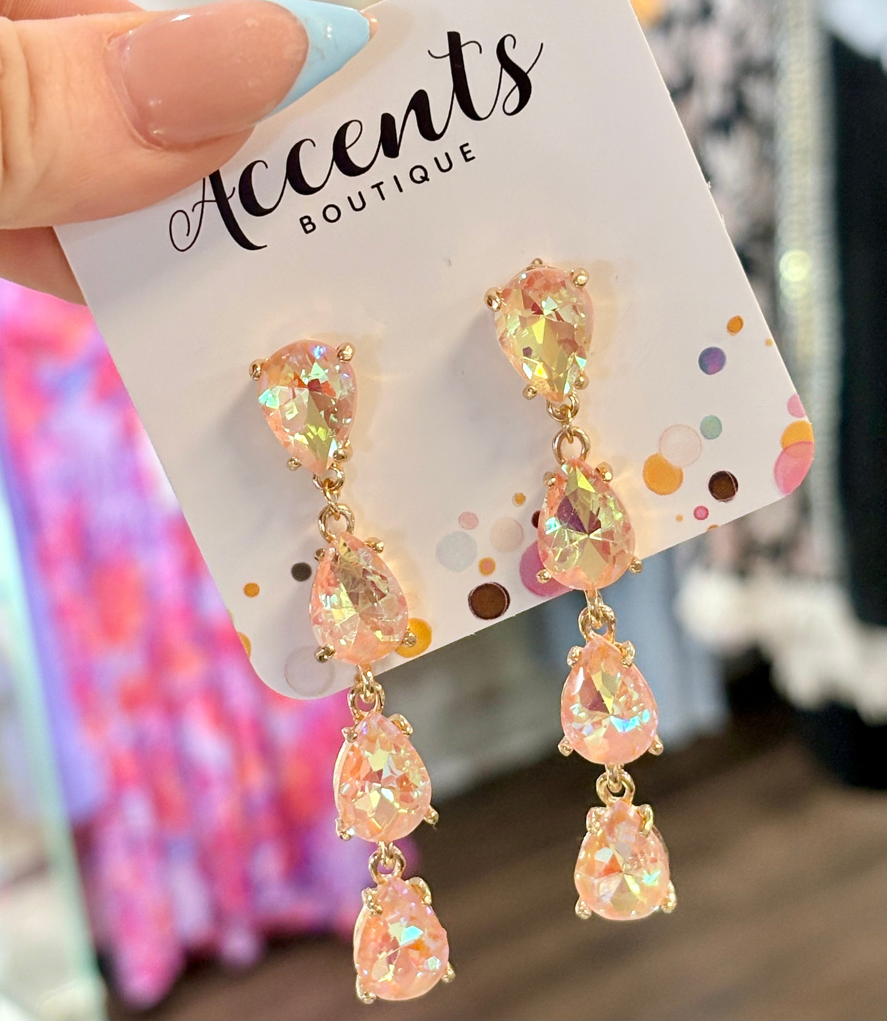 Peach Crystal Drop Earrings