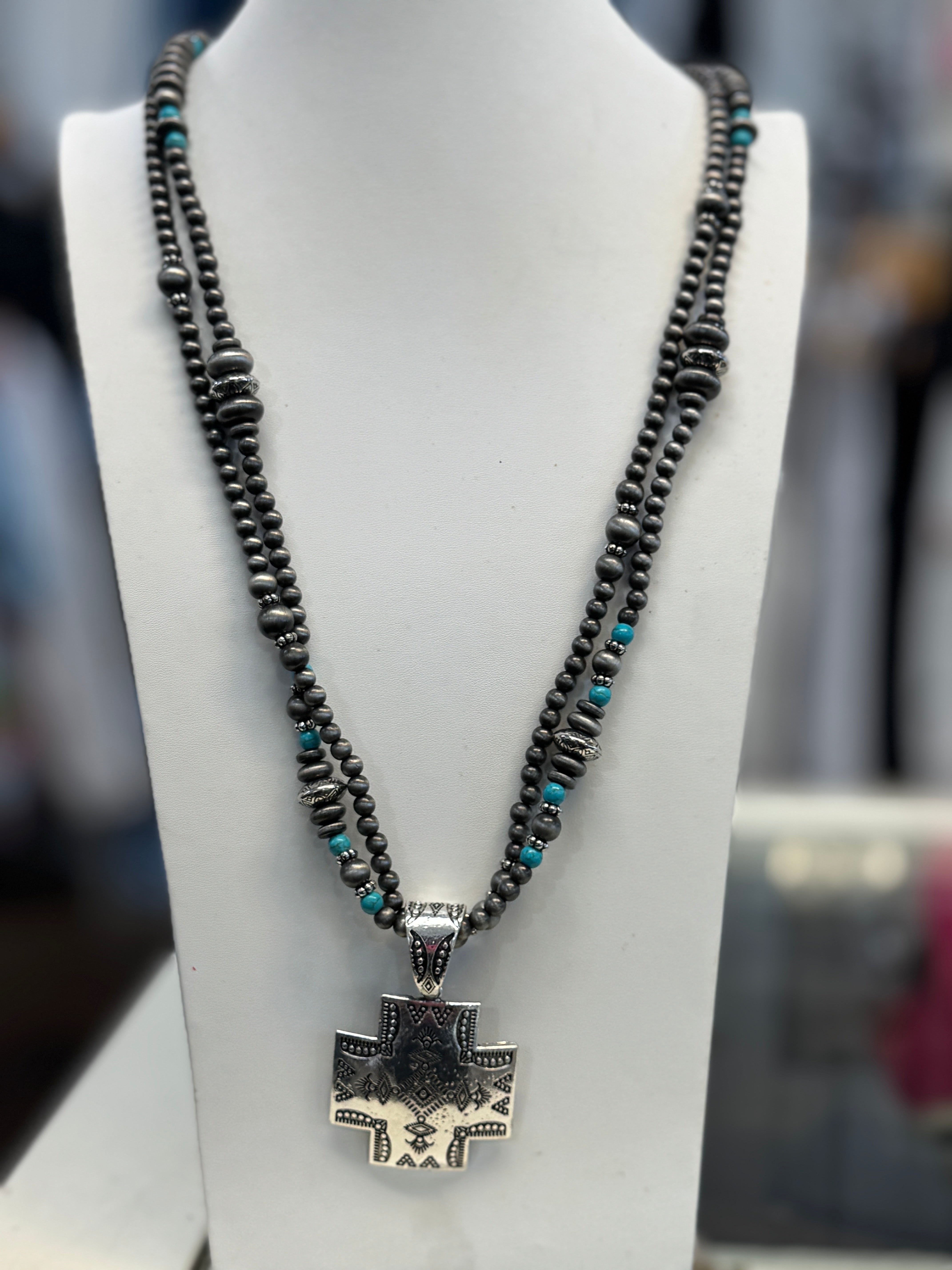 Metal Cross Turquoise Necklace