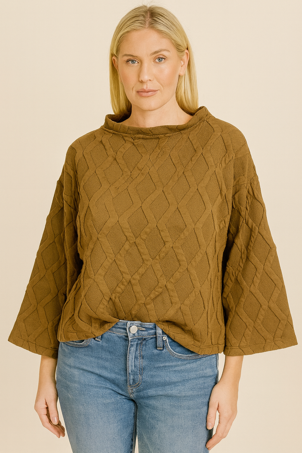 Boho Chic Cognac Lattice Bell Sleeve Top