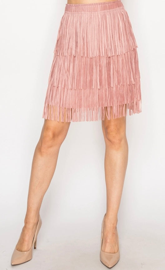 Short Fringe Skirt - Dusty Rose