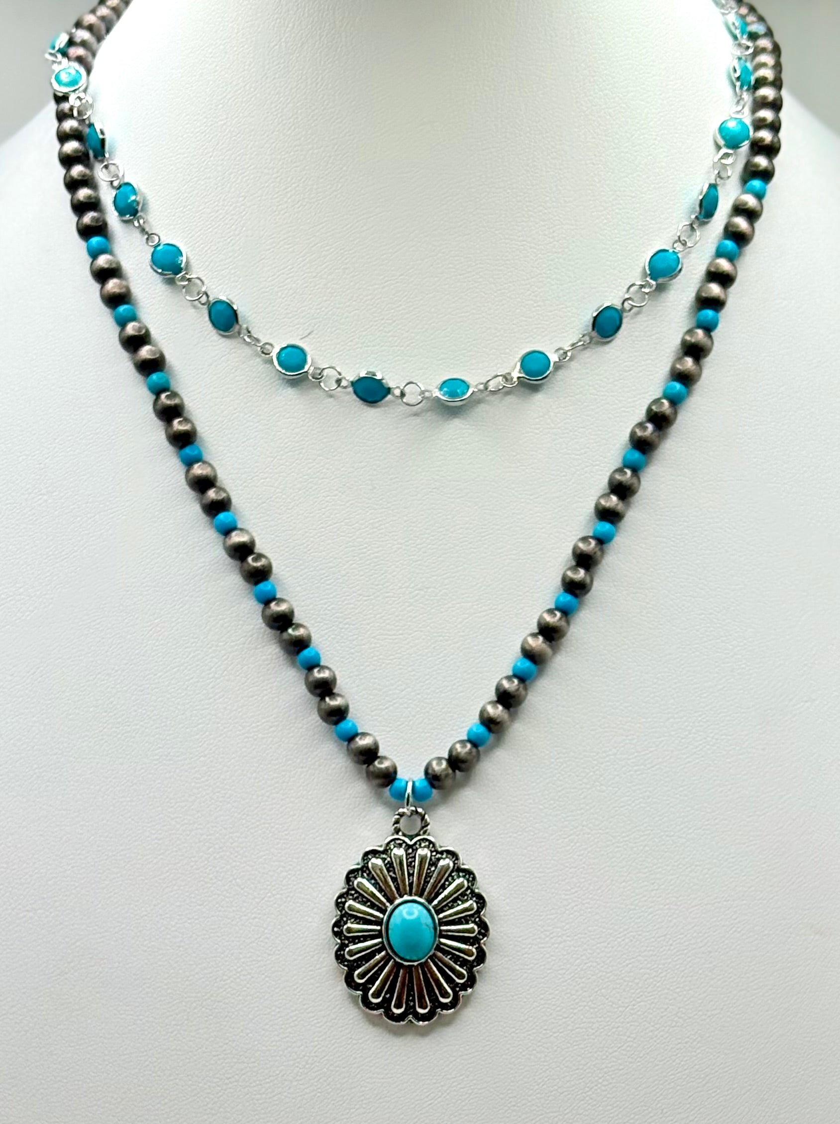 Turquoise Double Strand Concho Necklace