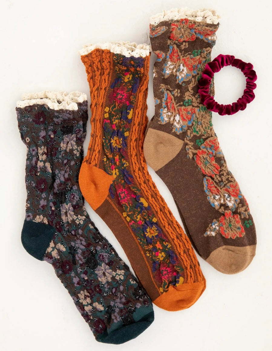 Natural Life Blossom Crew Socks & Scrunchie, Set of 3