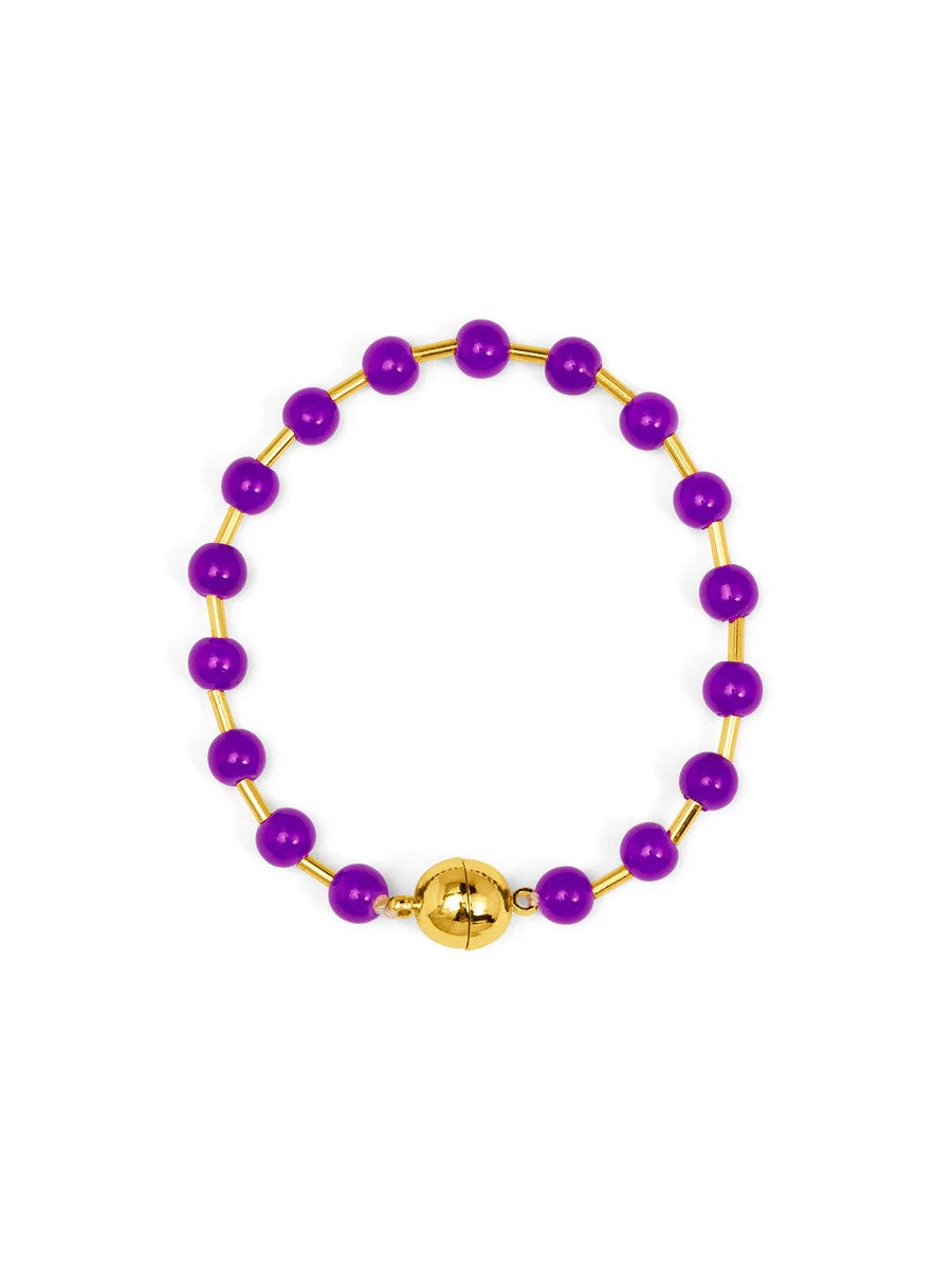 Glass Bead Magnet Bracelet - Purple