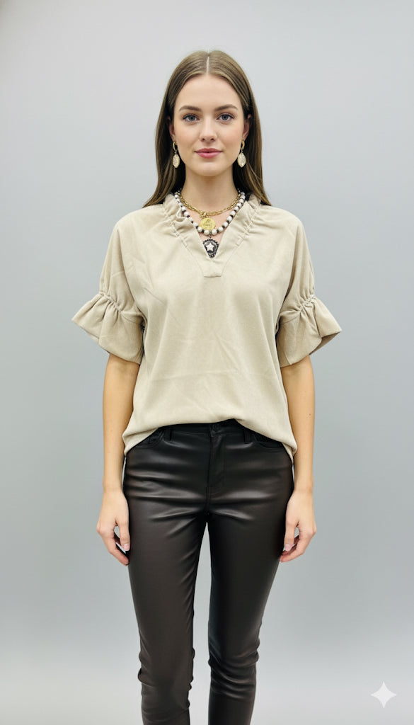 Boho Chic Taupe Suede Blouse