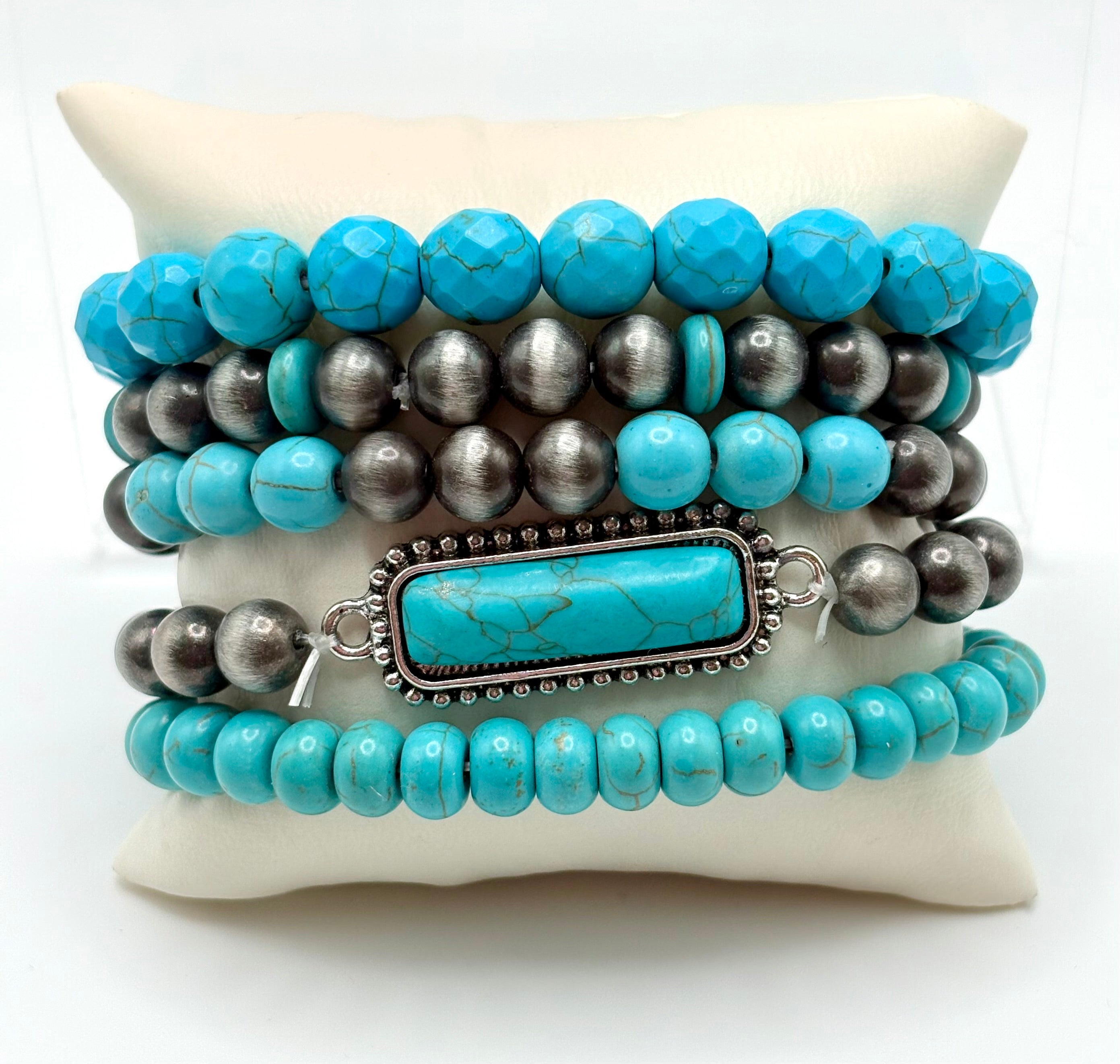 Turquoise Bar Stretch Bracelet Set