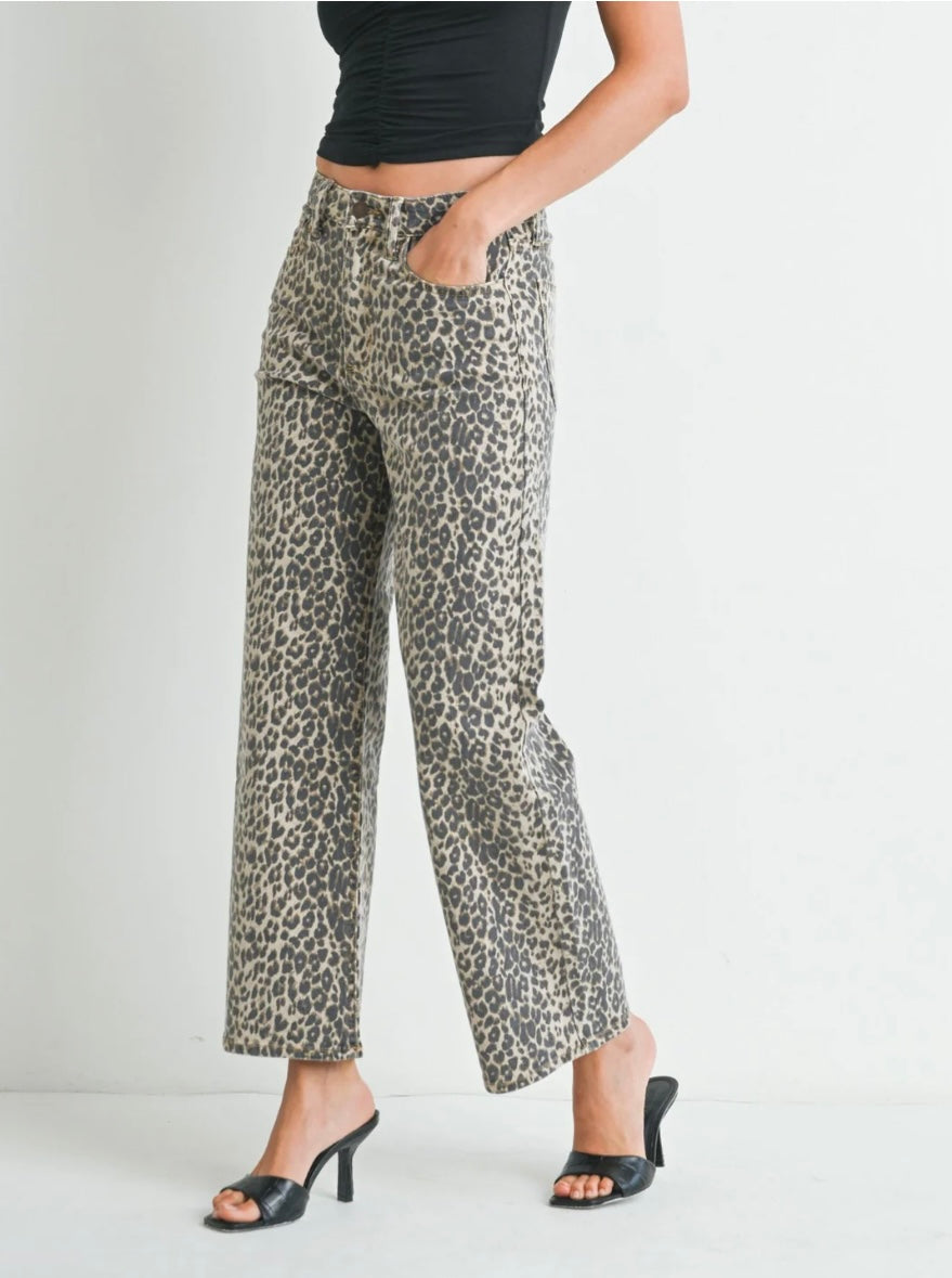 Leopard Vintage Straight Leg Denim Pants