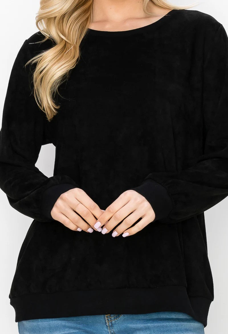 Stretch Suede Black Top and Pant Set