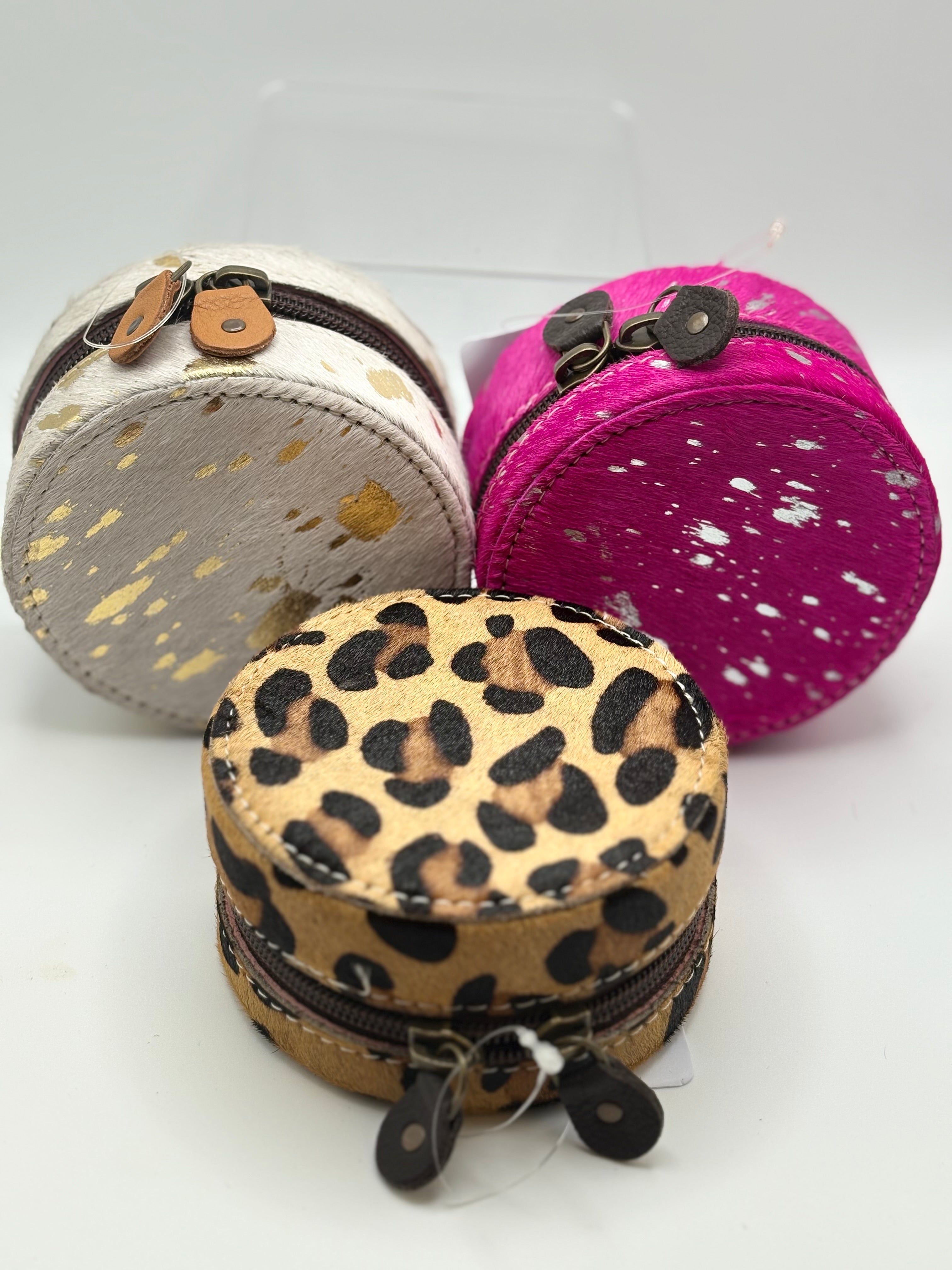 Mini Cowhide Round Jewelry Box