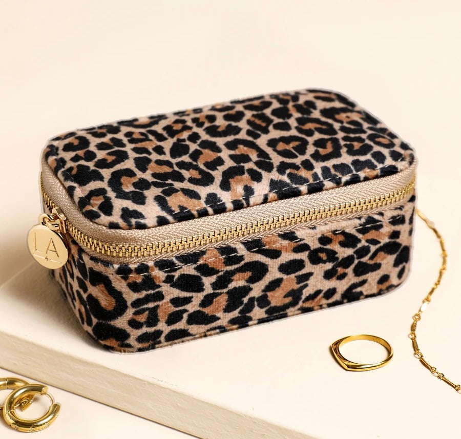 Leopard Velvet Travel Jewelry Case