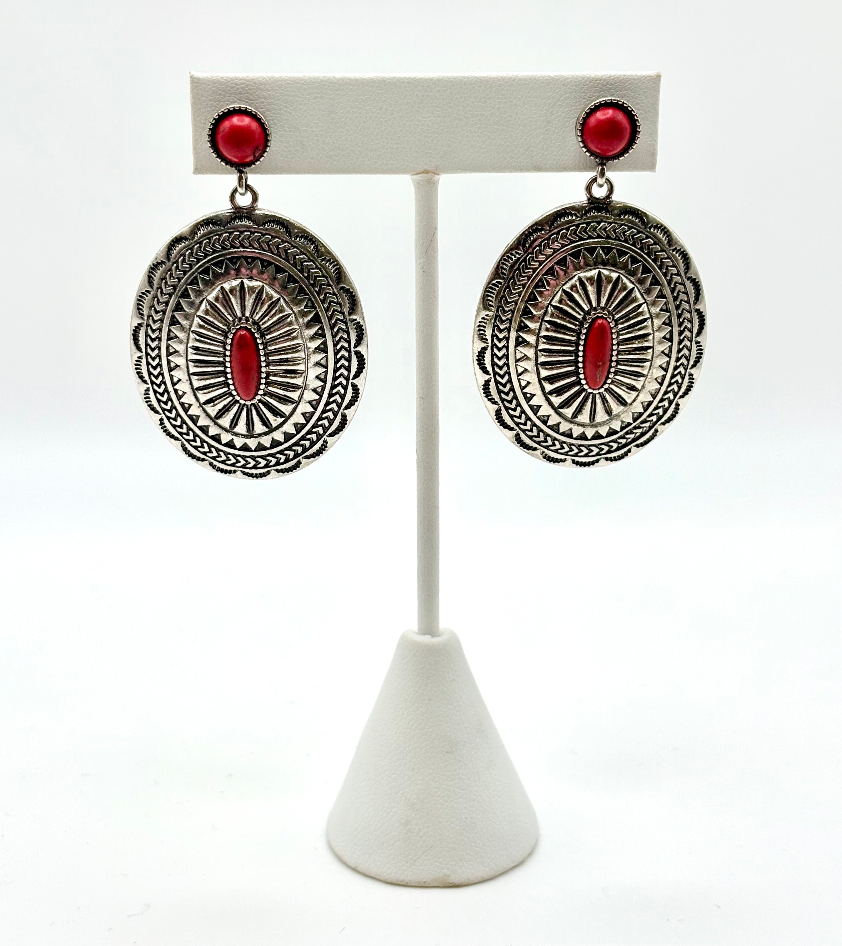 Red Stone Concho Earrings