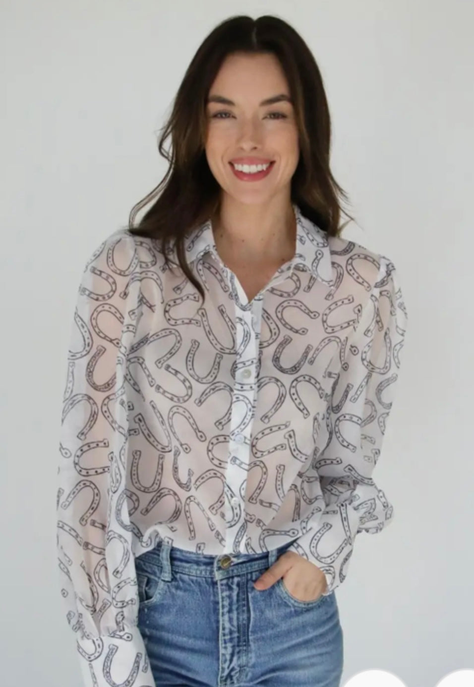 Sheer Button Up Horseshoe Blouse
