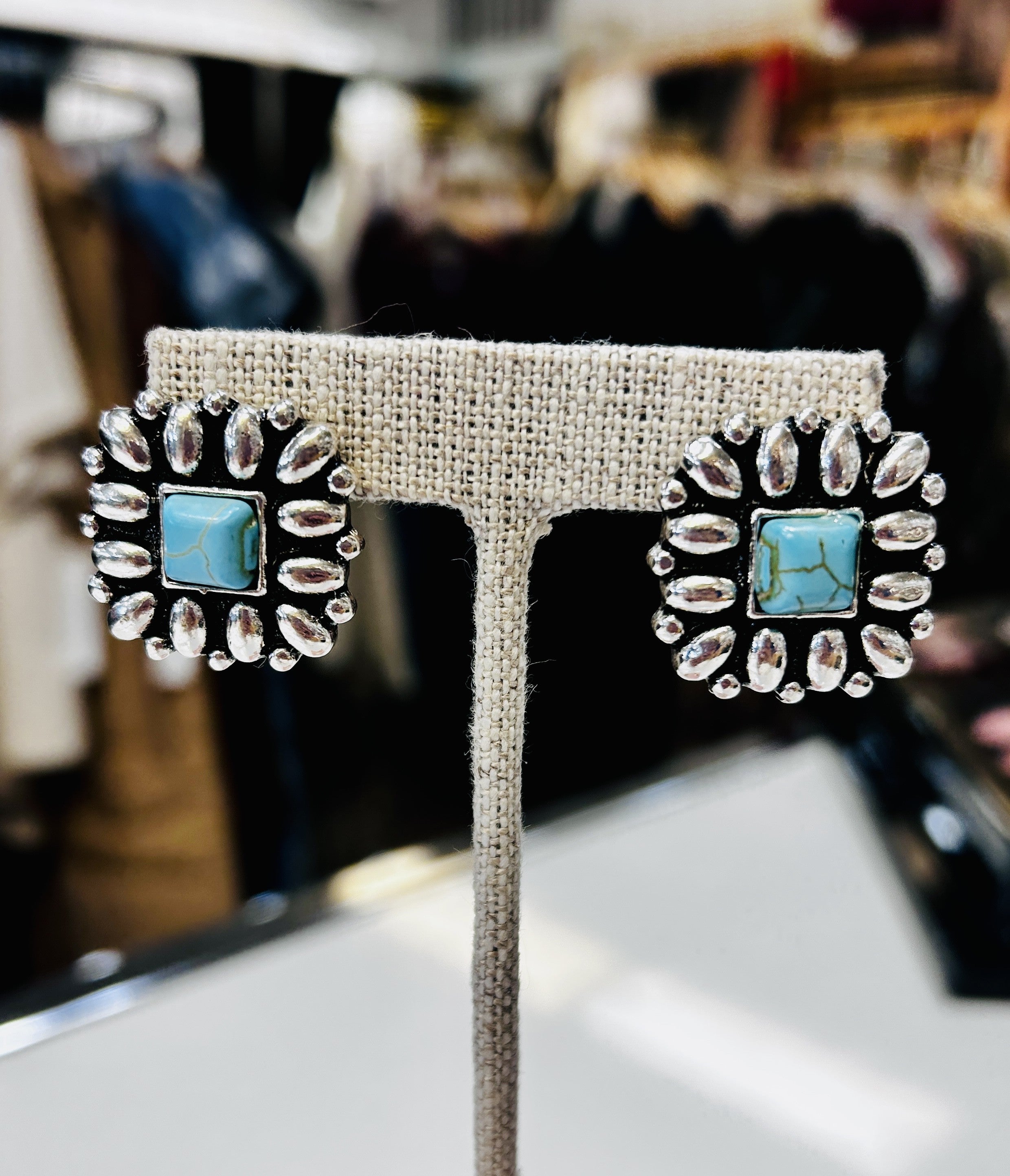Silver and Turquoise Concho Earrings
