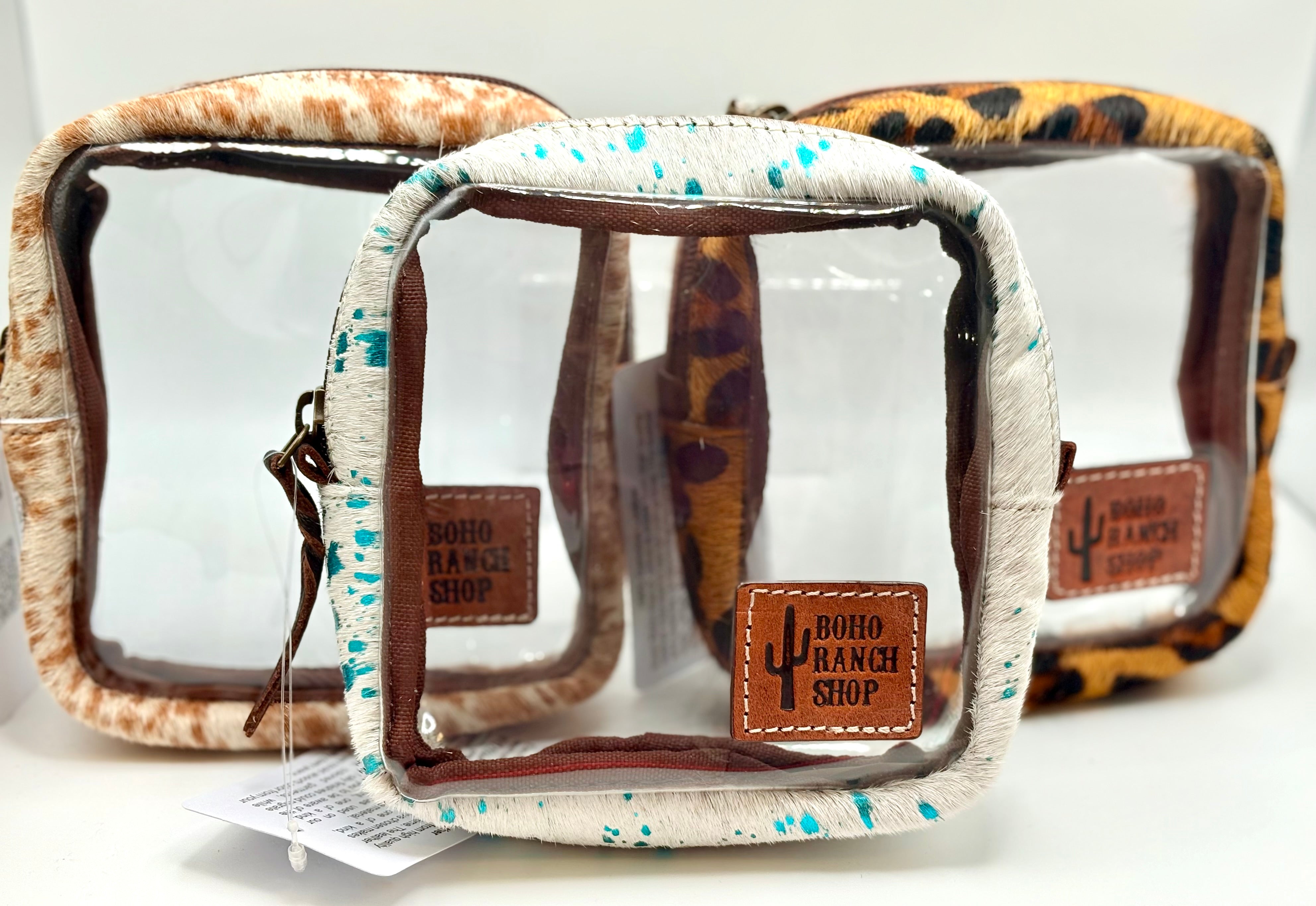 Small Cowhide Cosmetic Clear Case - Toiletry Makeup Travel Bag