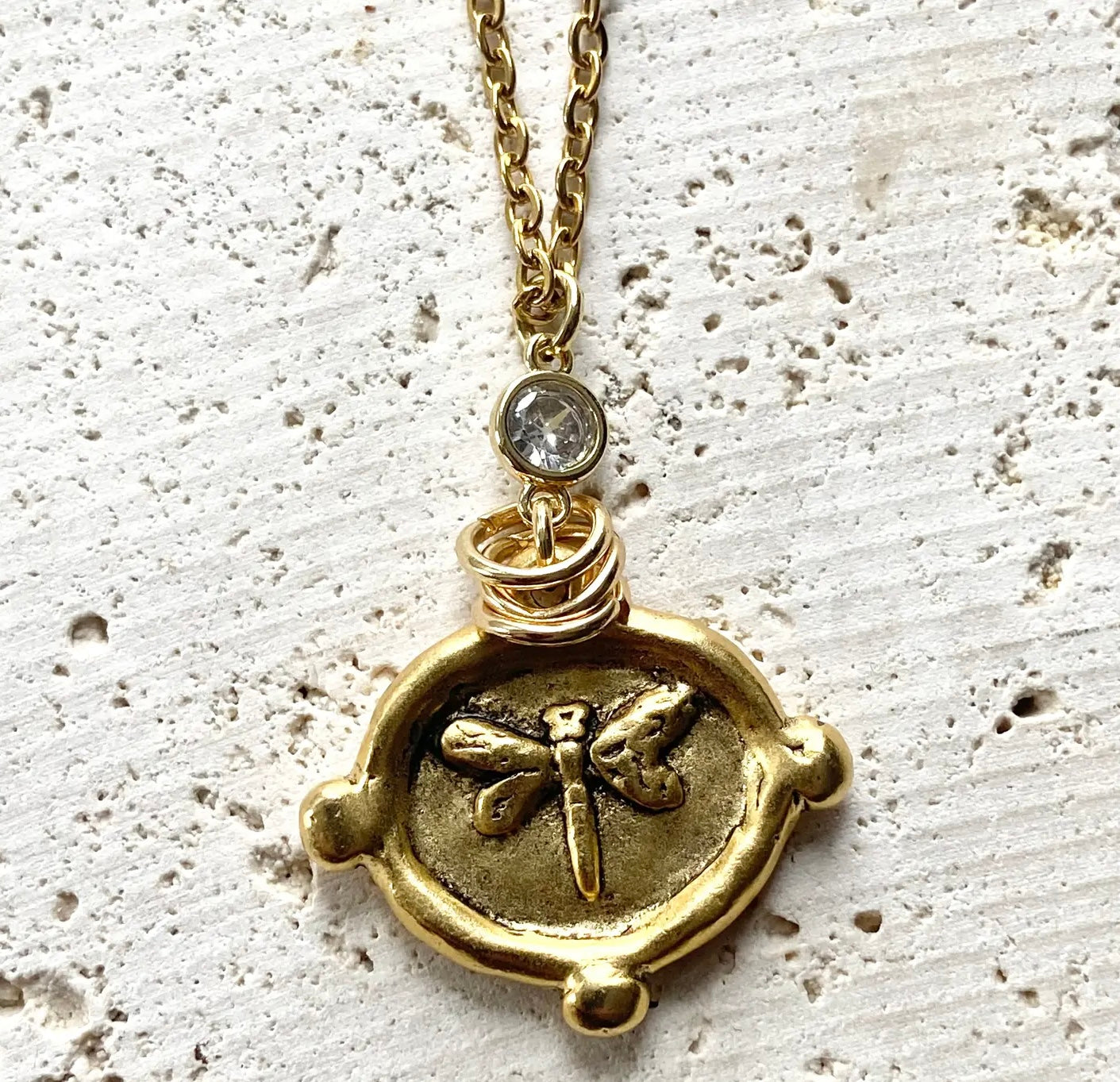 Matte Gold Dragonfly Necklace