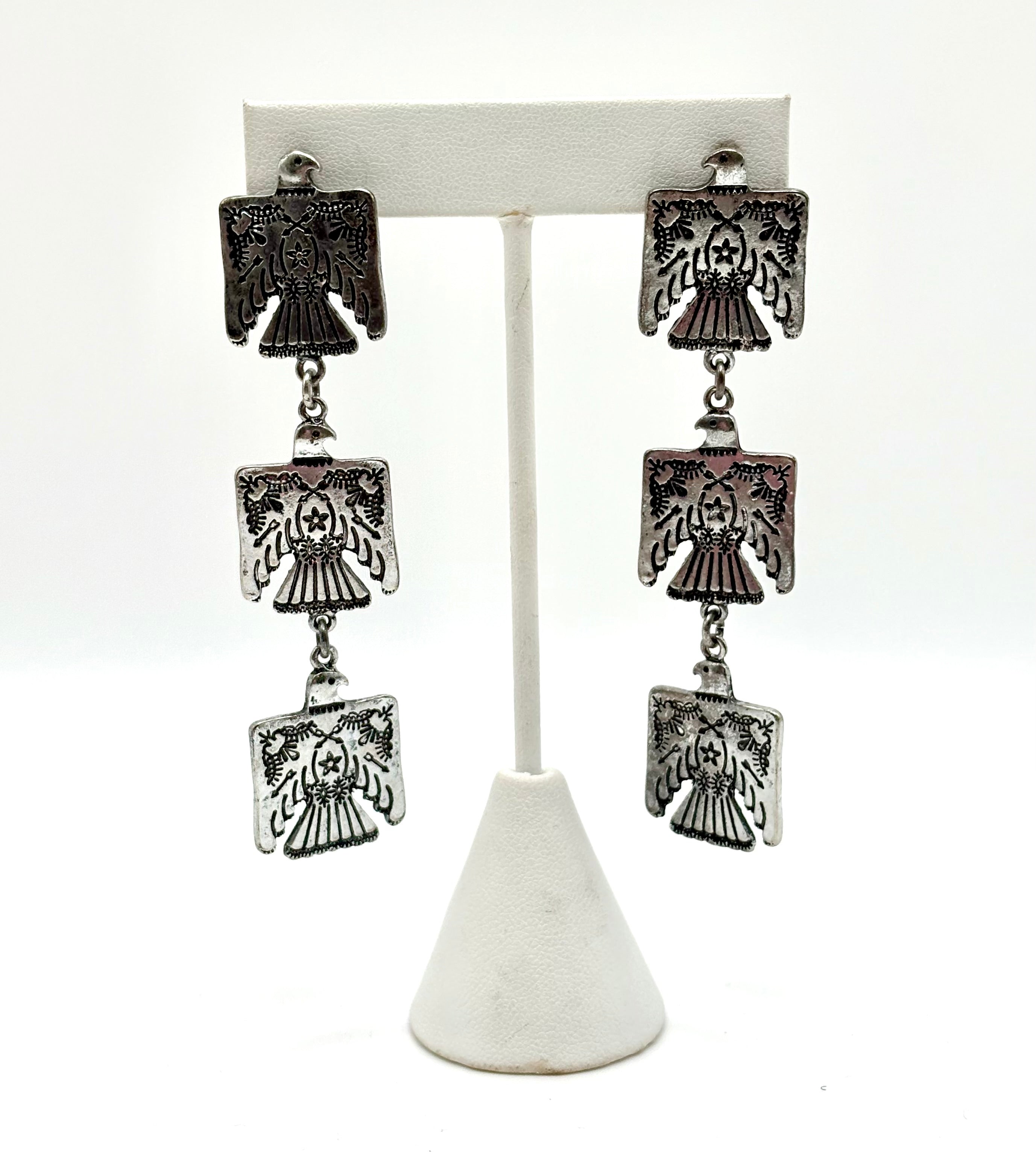 Faux Silver Thunderbird Drop Earrings