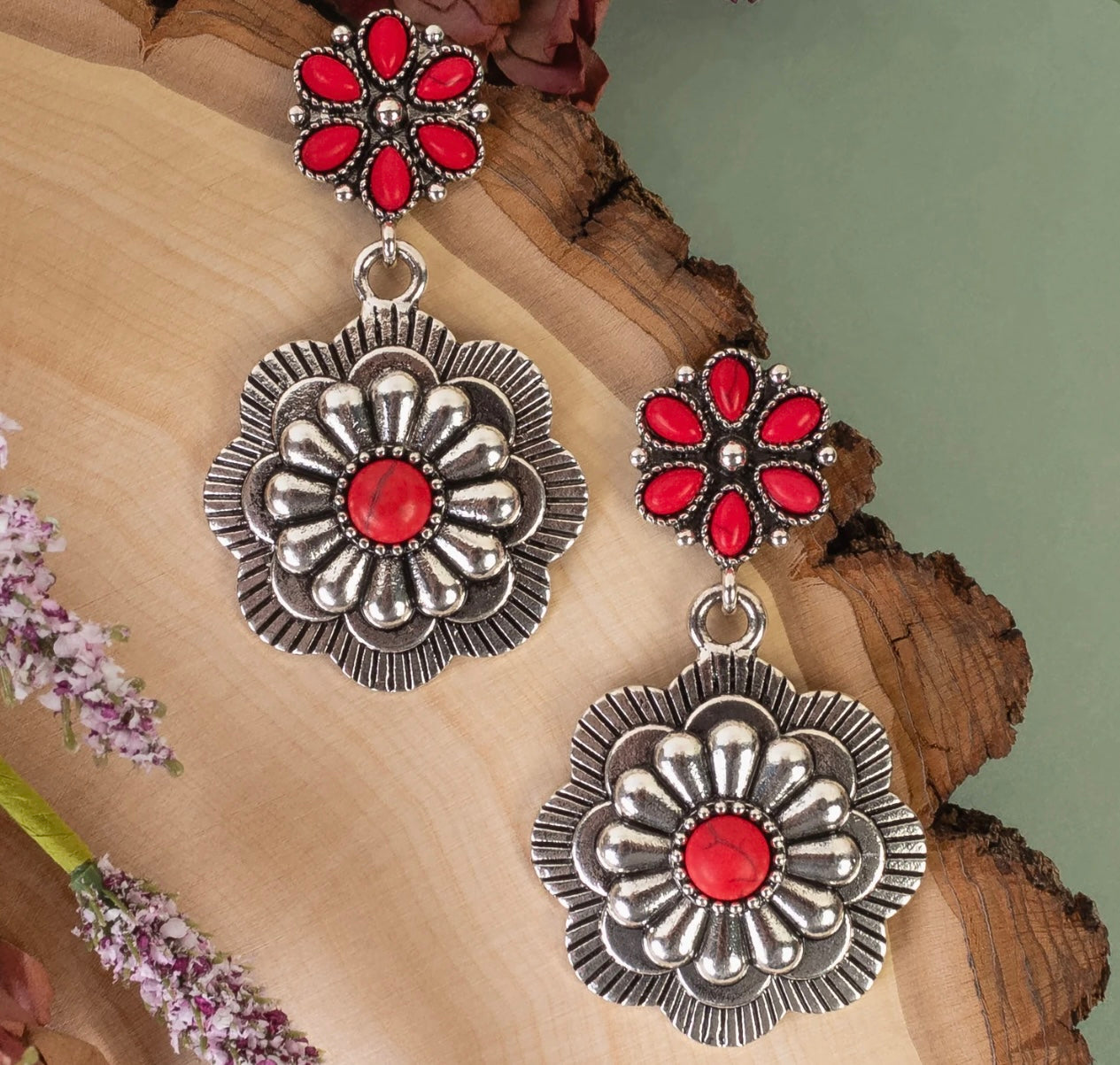 Red Concho Post Earrings