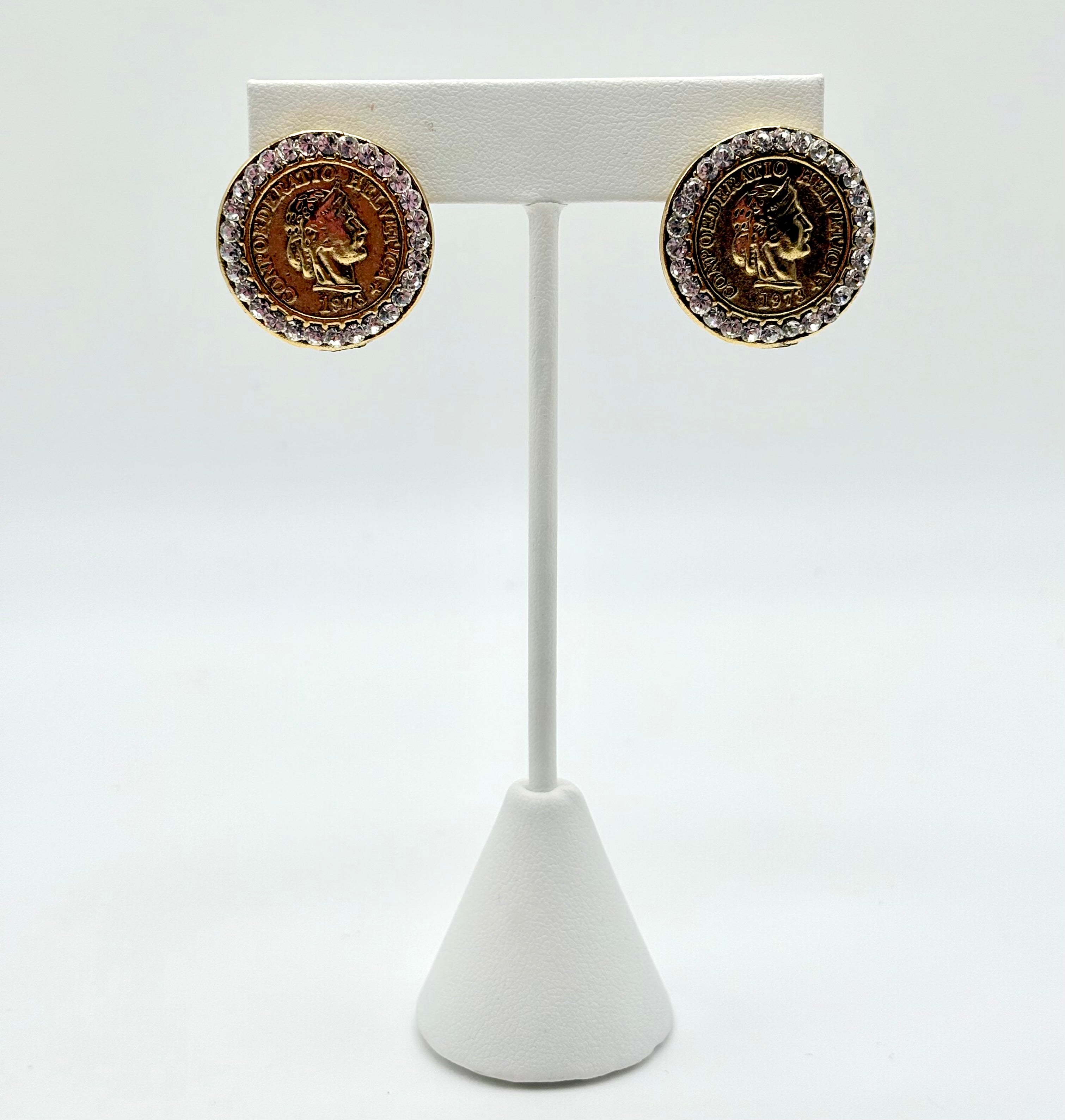 Crystal Trim Coin Earrings