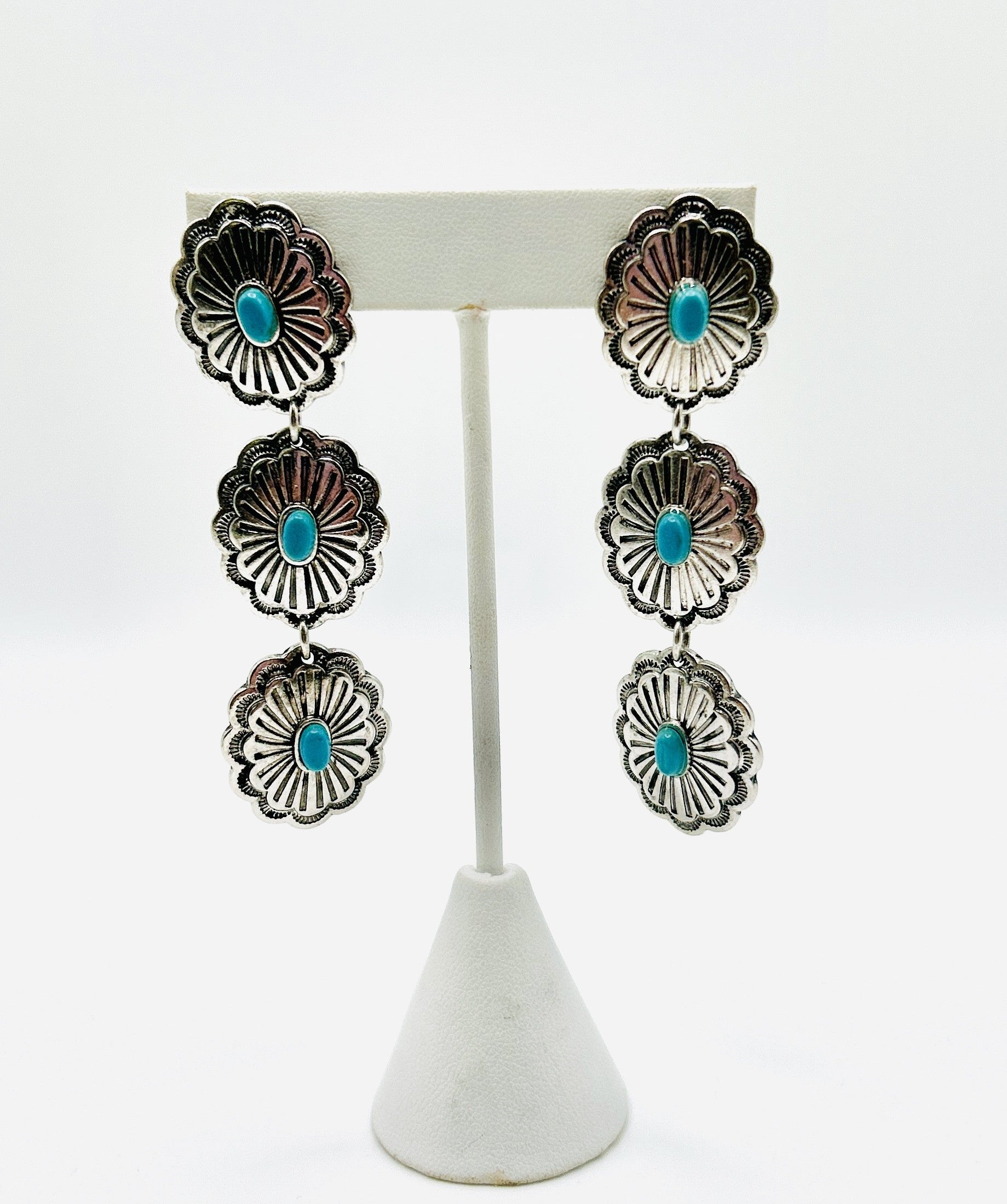 Concho Silver & Turq Drop Earrings