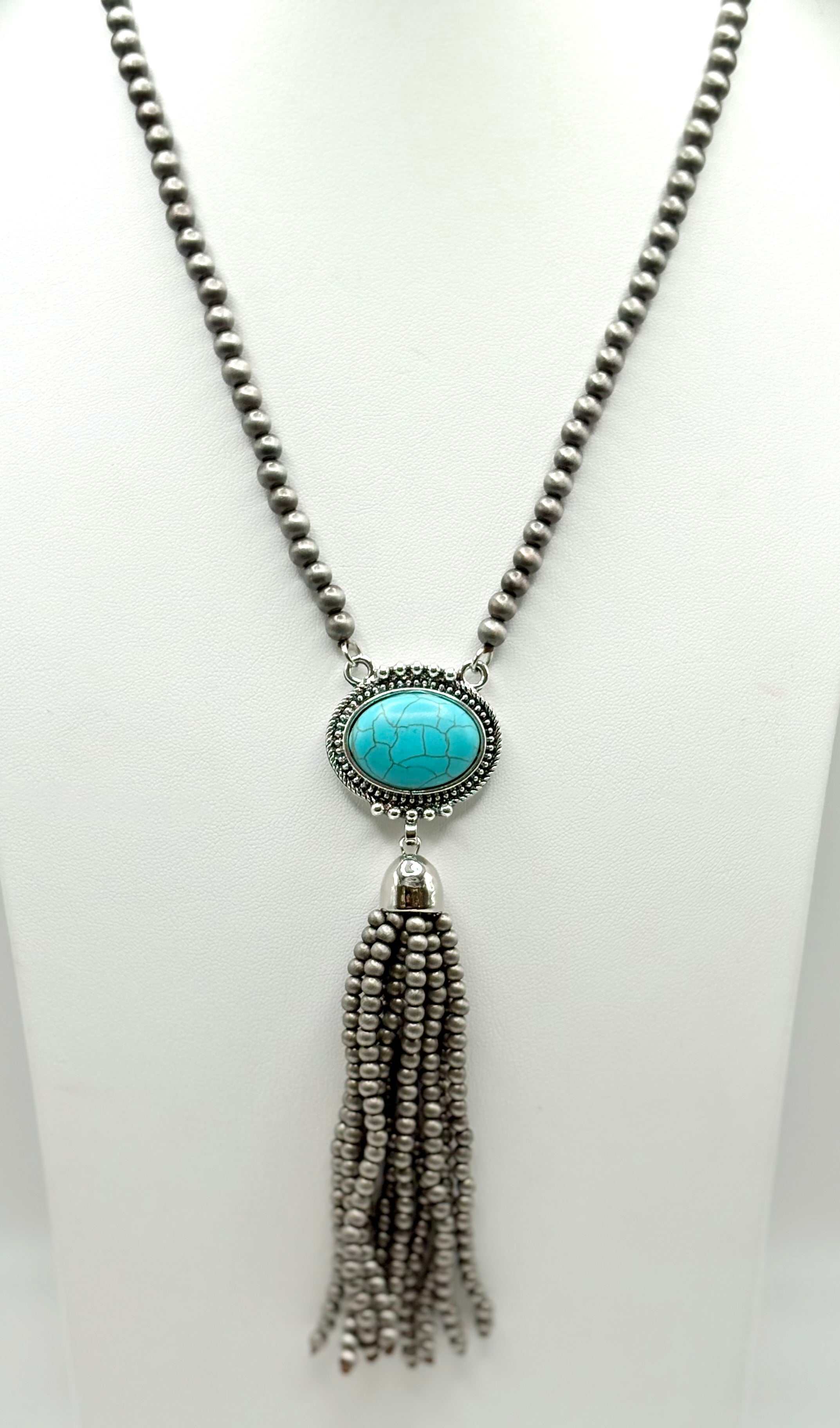 Turquoise Stone Tassel Necklace
