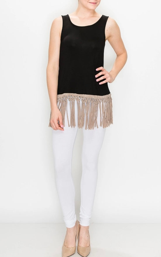 Black Fringe Trim Tank Top