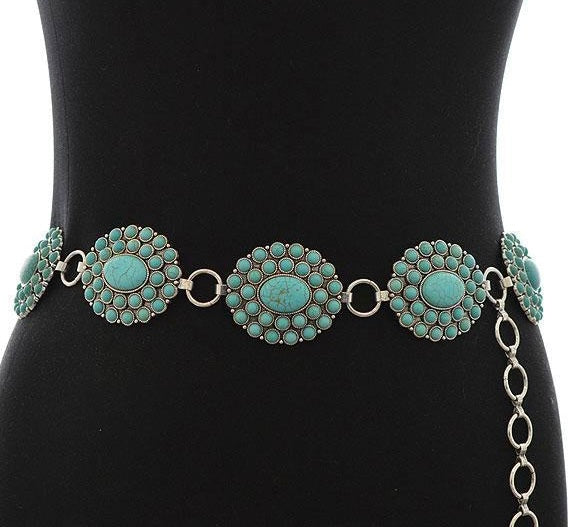 Turquoise Studded Chain Belt