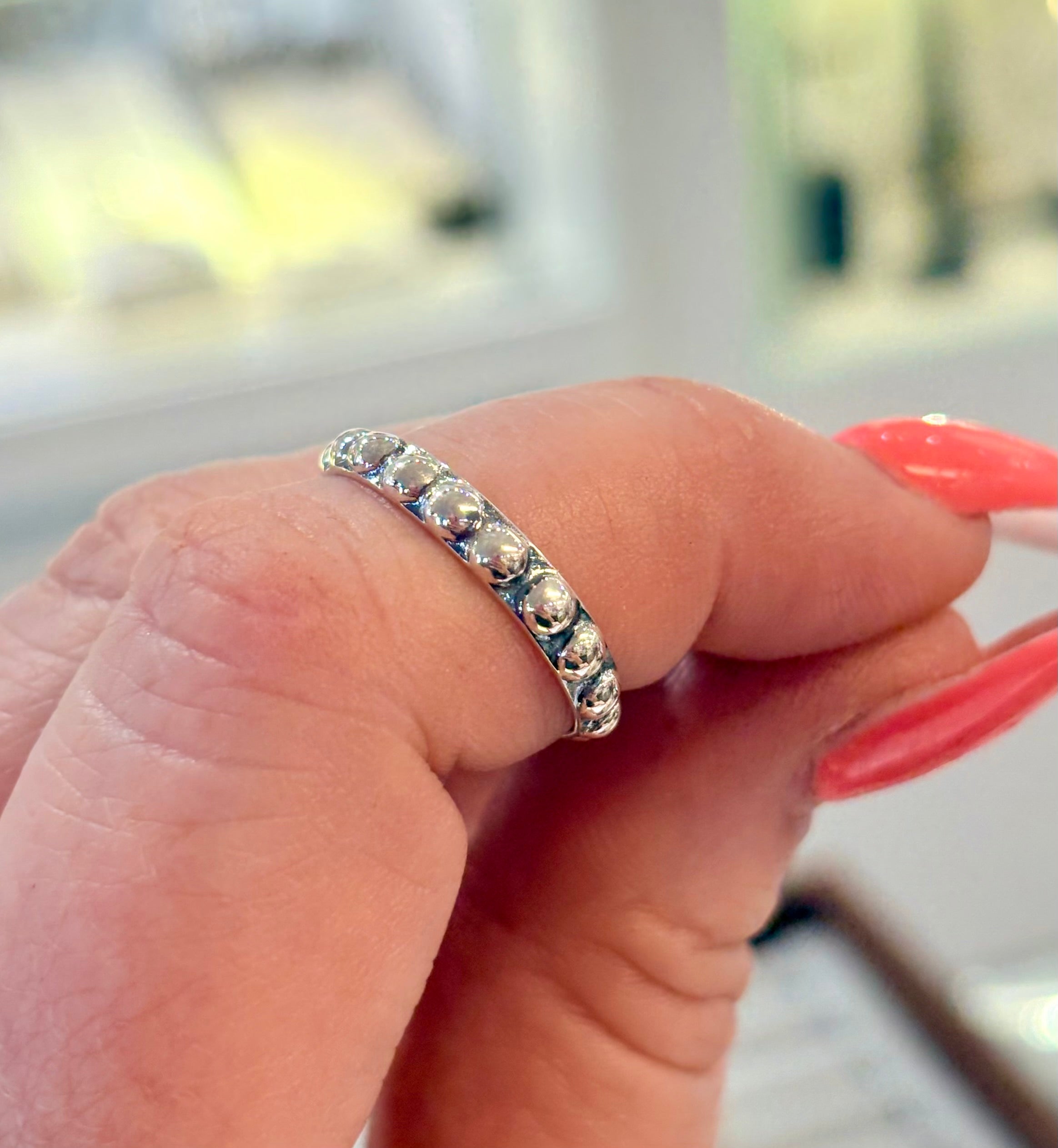 Silver Beaded Stacking Band