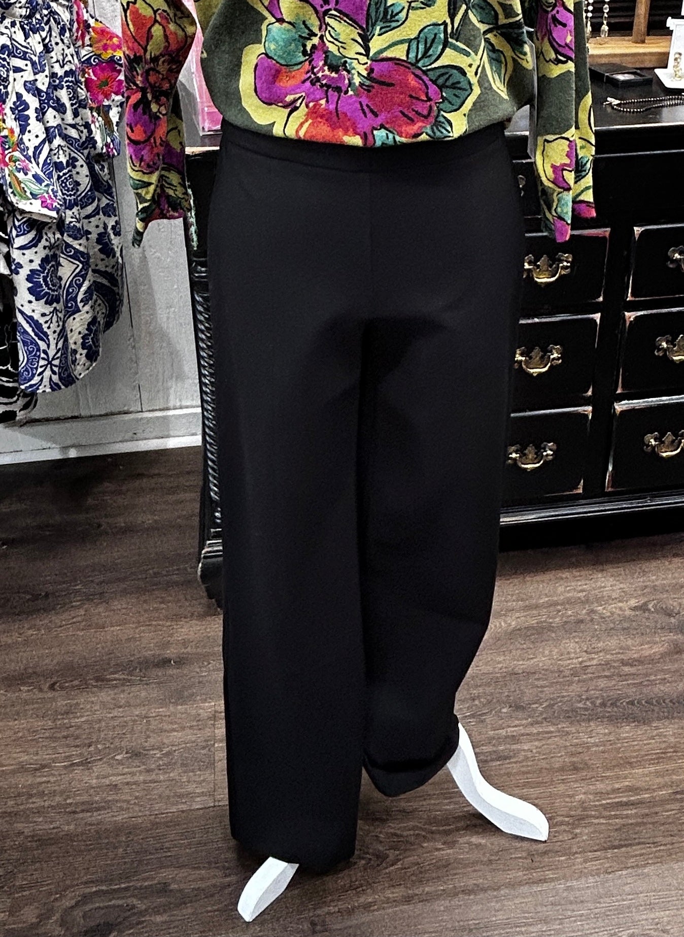Black Pull On Pant W/Pin Tucks