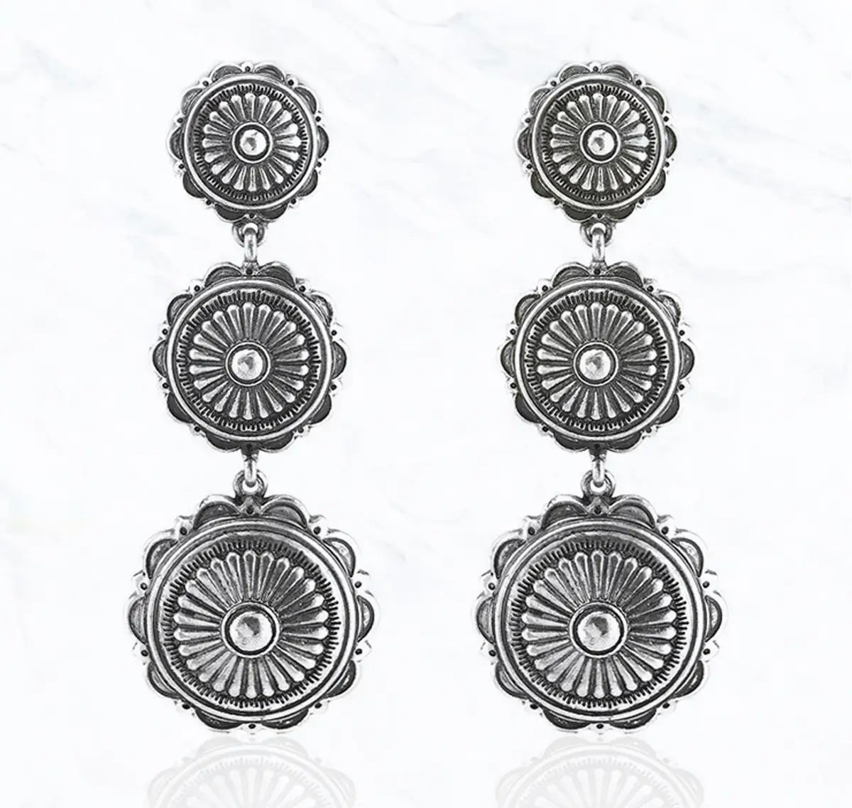 Triple Circle Concho Drop Earring