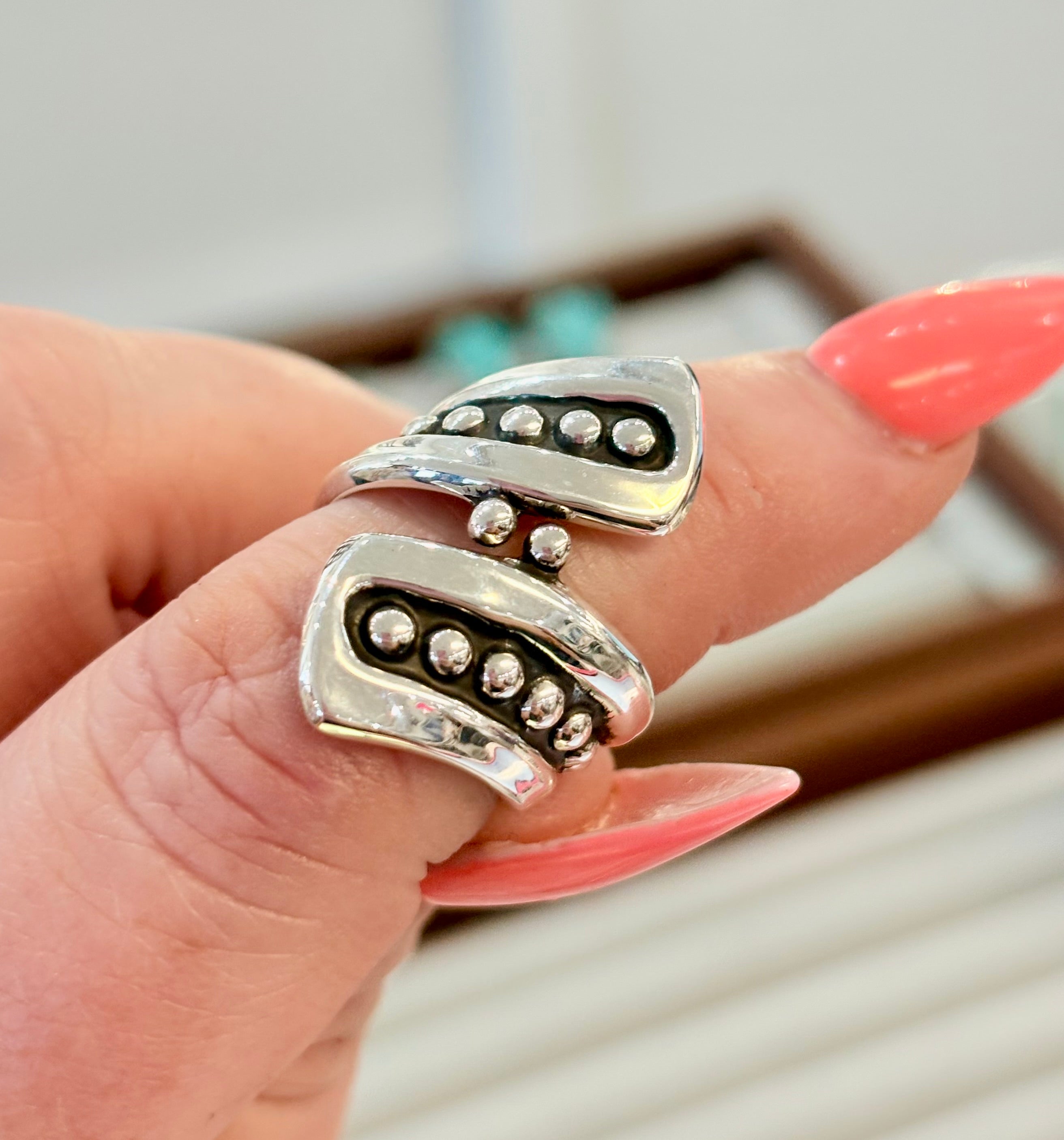 Beaded Silver Duo Ring