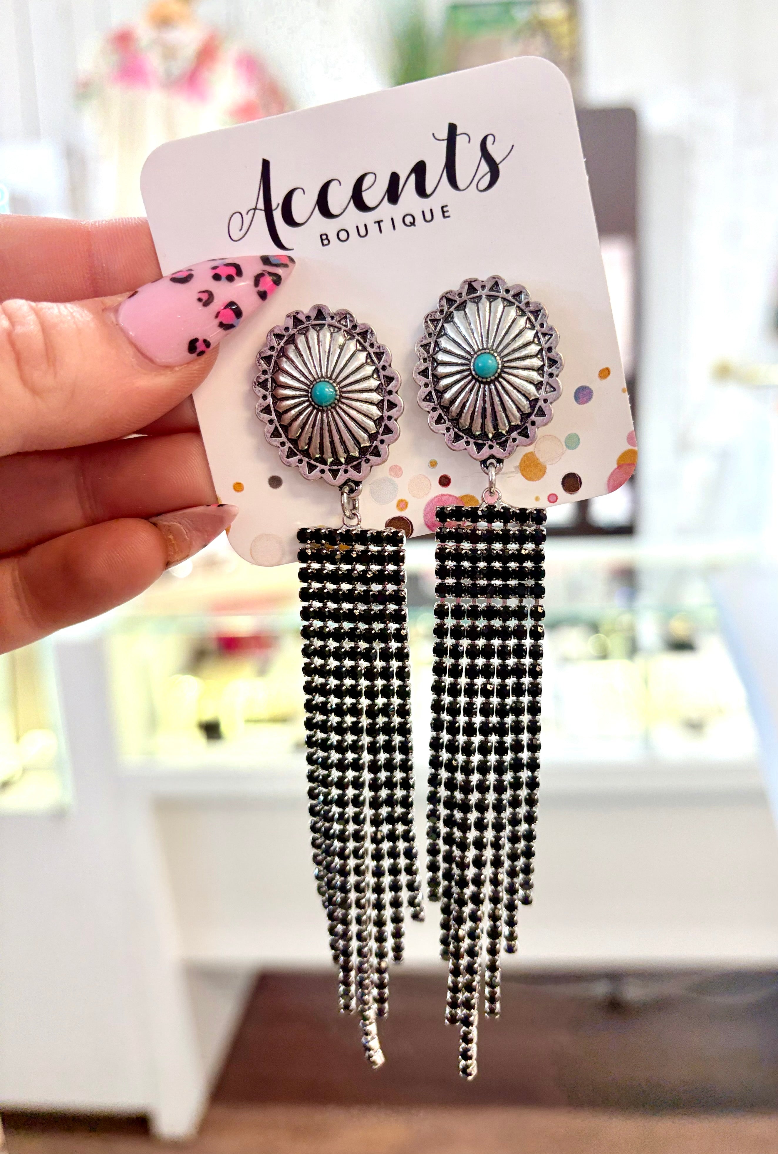 Turquoise Concho Crystal Dangle Earrings