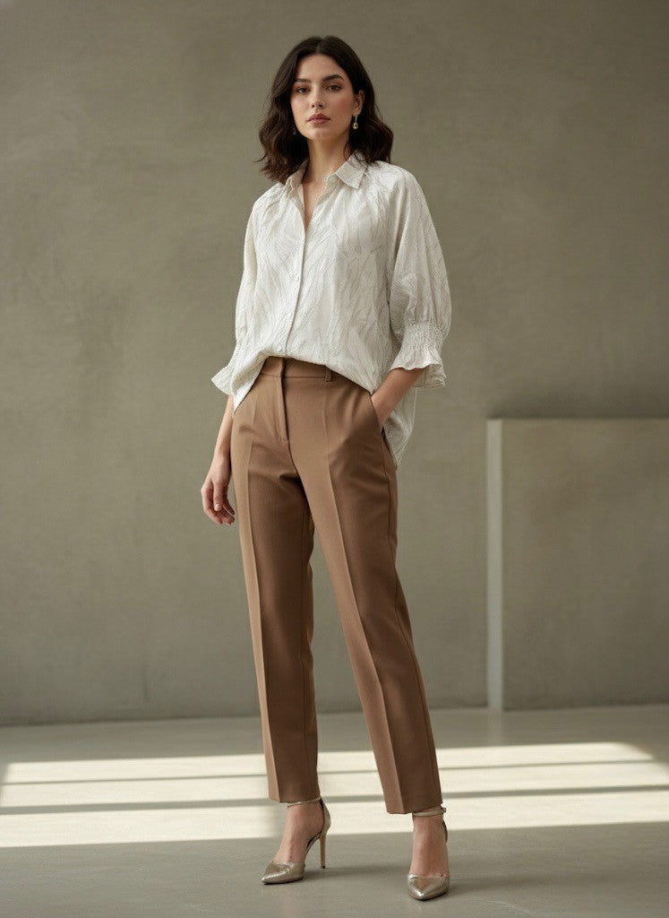 Boho Chic Beige Button Quarter Sleeve Top
