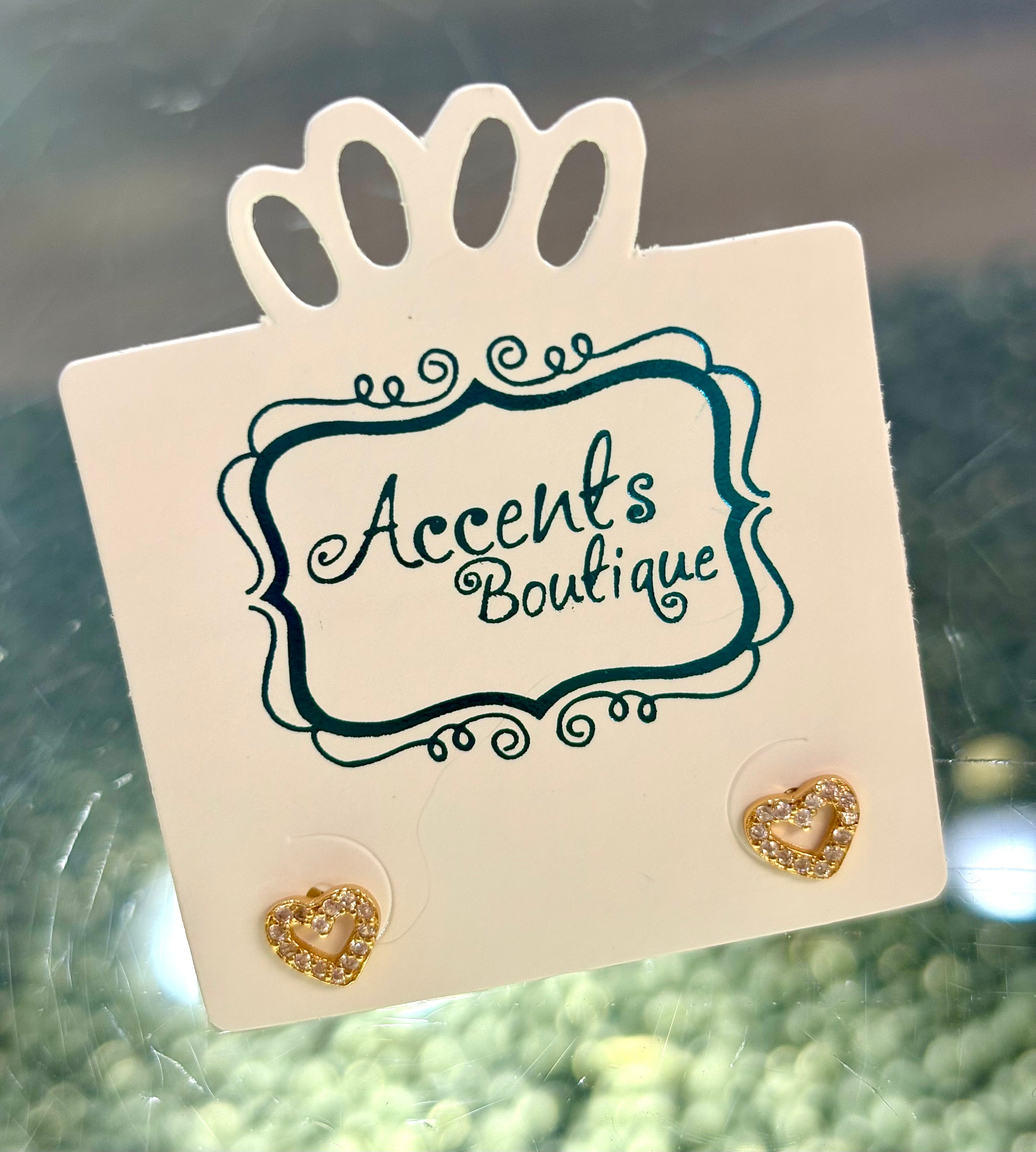 Gold CZ Vermeil Heart Stud Earrings