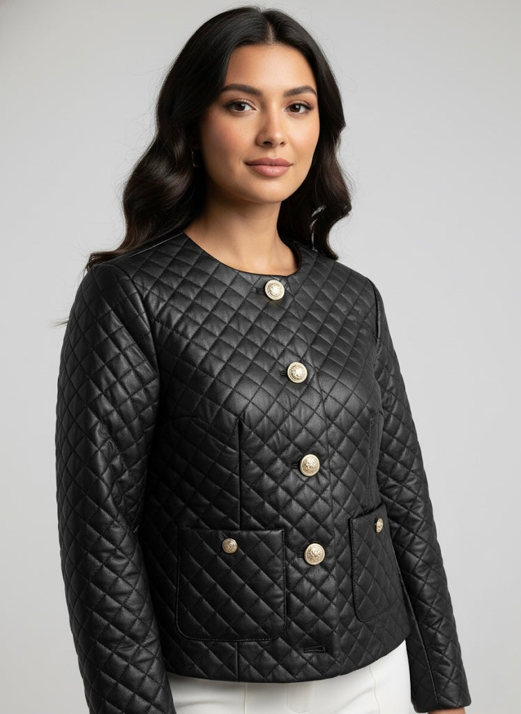 Boho Chic Black Quilted Button Front Jacket