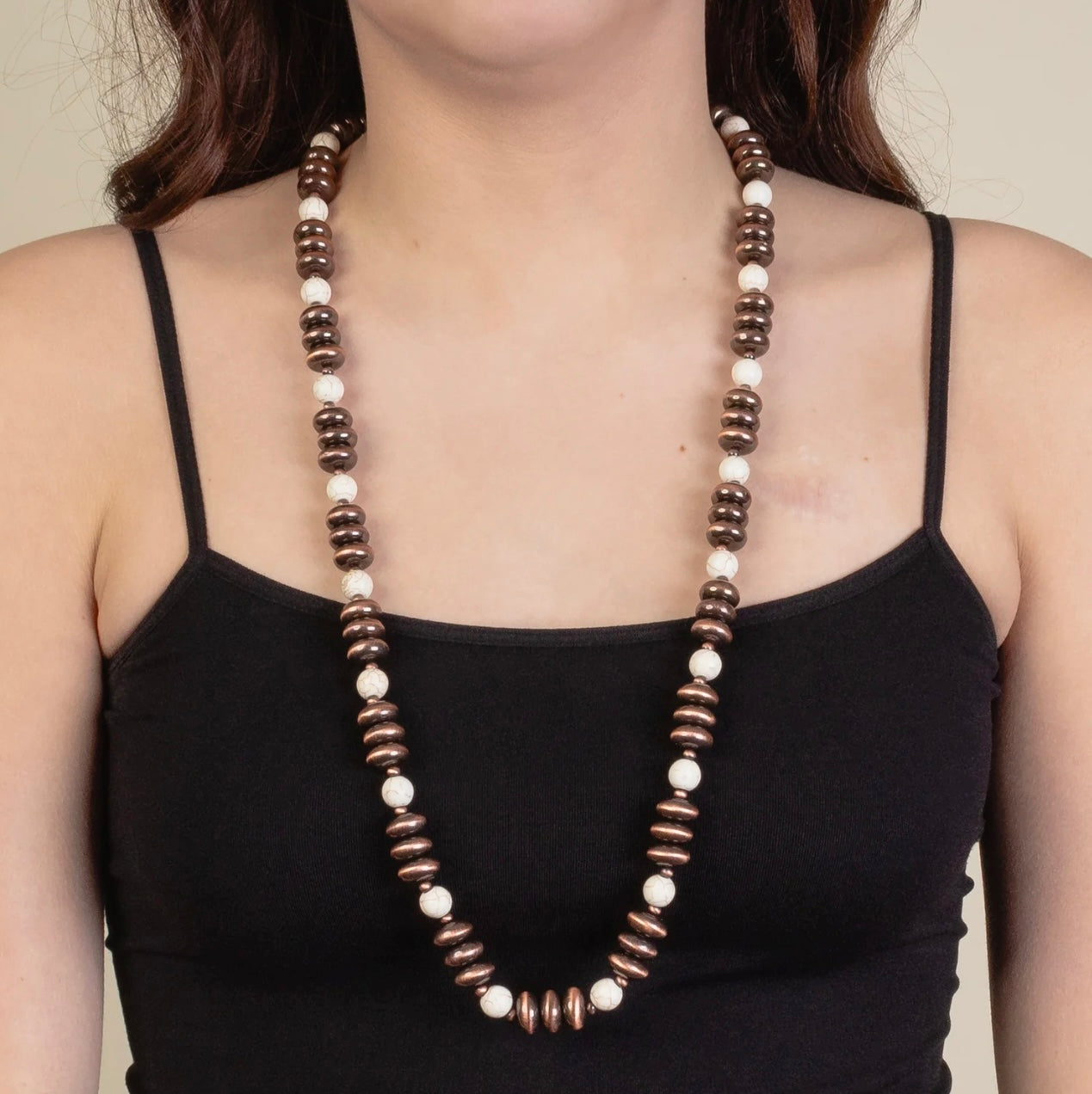 White Buffalo & Copper Chunky Beaded Single Strand Necklace