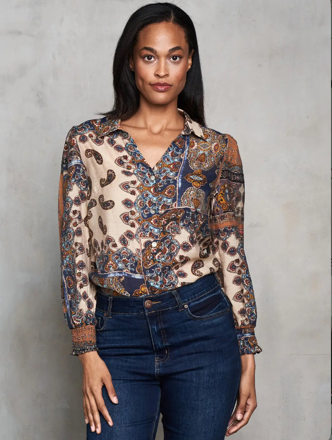 Voile Print Button Front Shirt