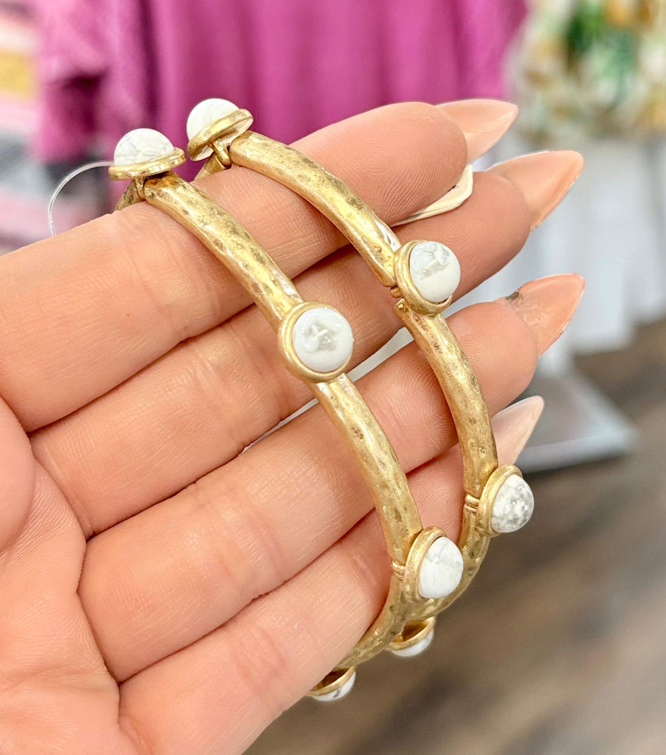 Gold White Stone Stretch Bracelet