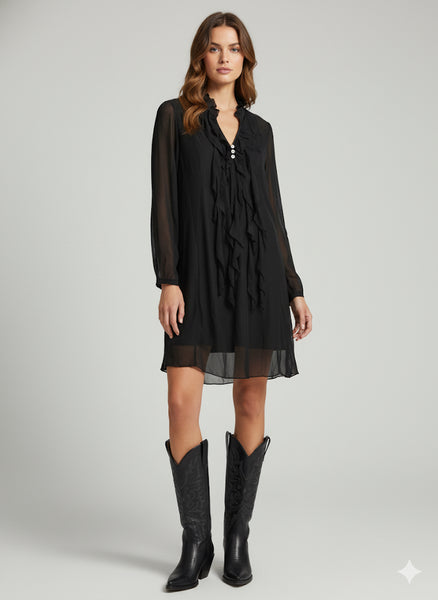 black long sleeve dress mesh sleeves Trendy Black Dress - Sheer Mesh Dress - Long Sleeve Midi Dress