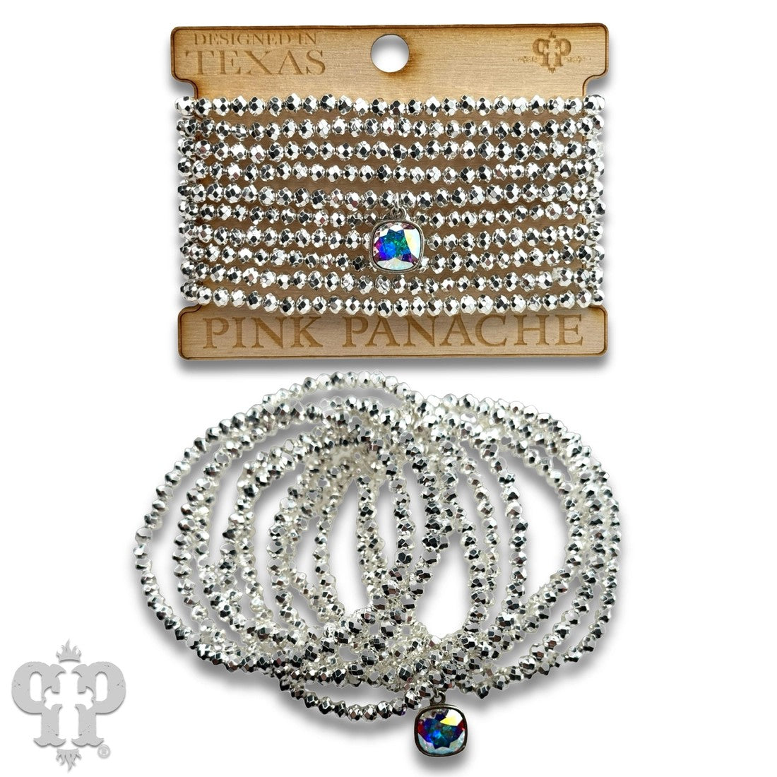 Silver Metallic Faceted Bead Bracelet Set