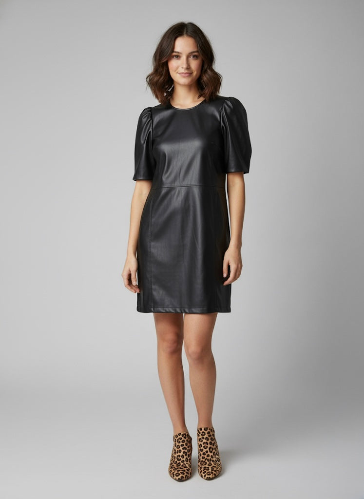 Black Short Sleeve Leather Dress