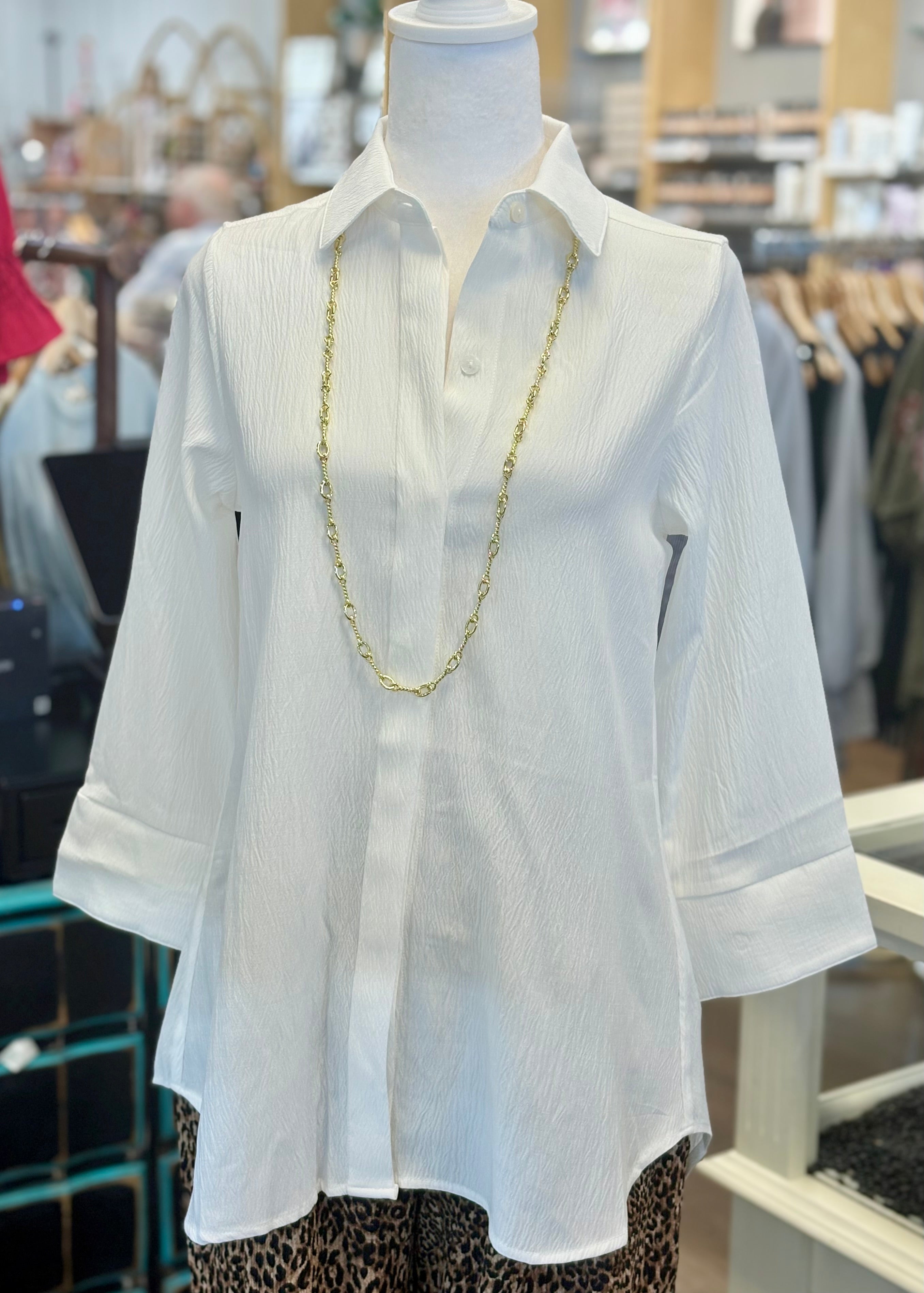 Boho Chic White Button Front Top