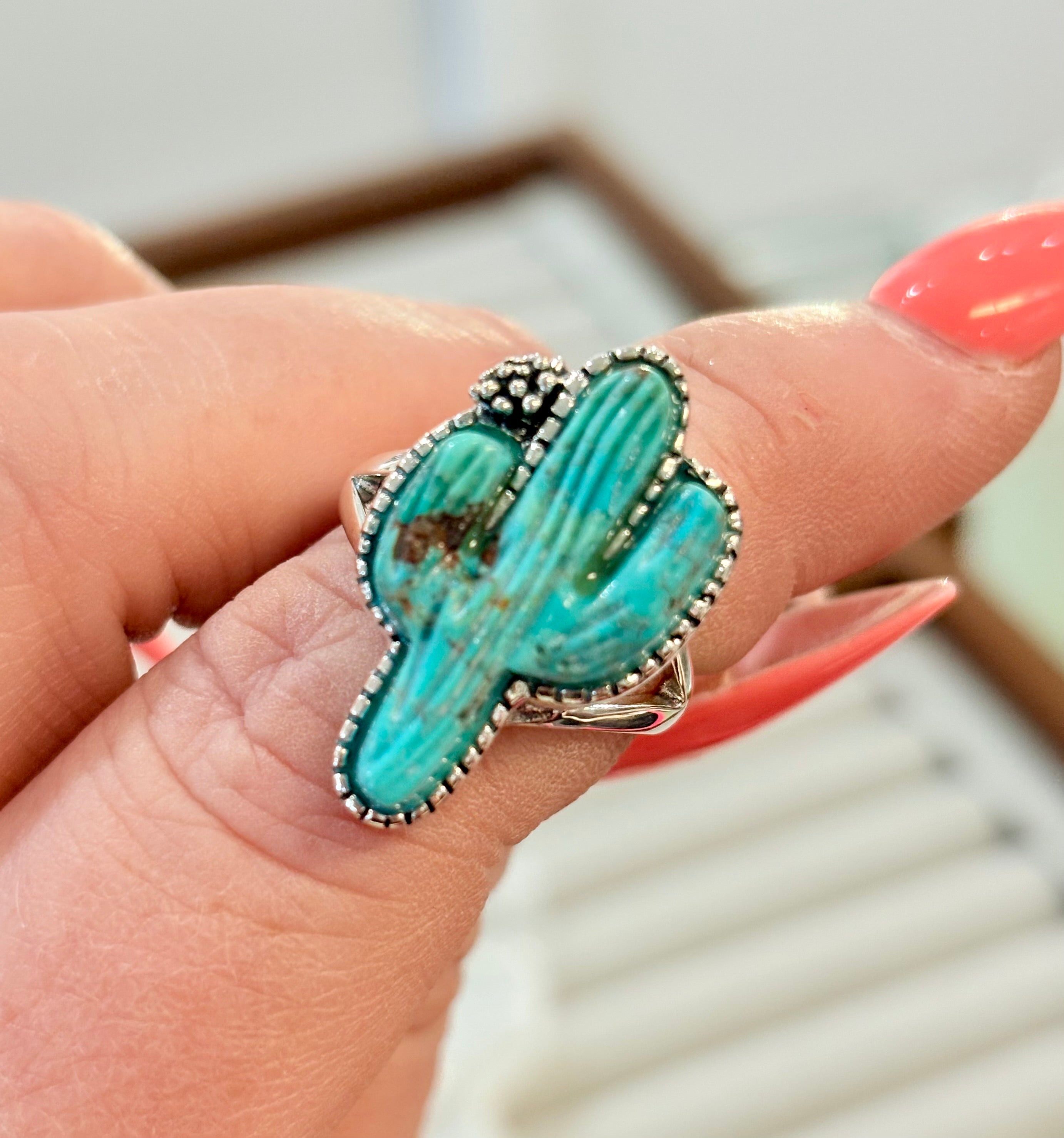 Turquoise Cactus Flower Ring