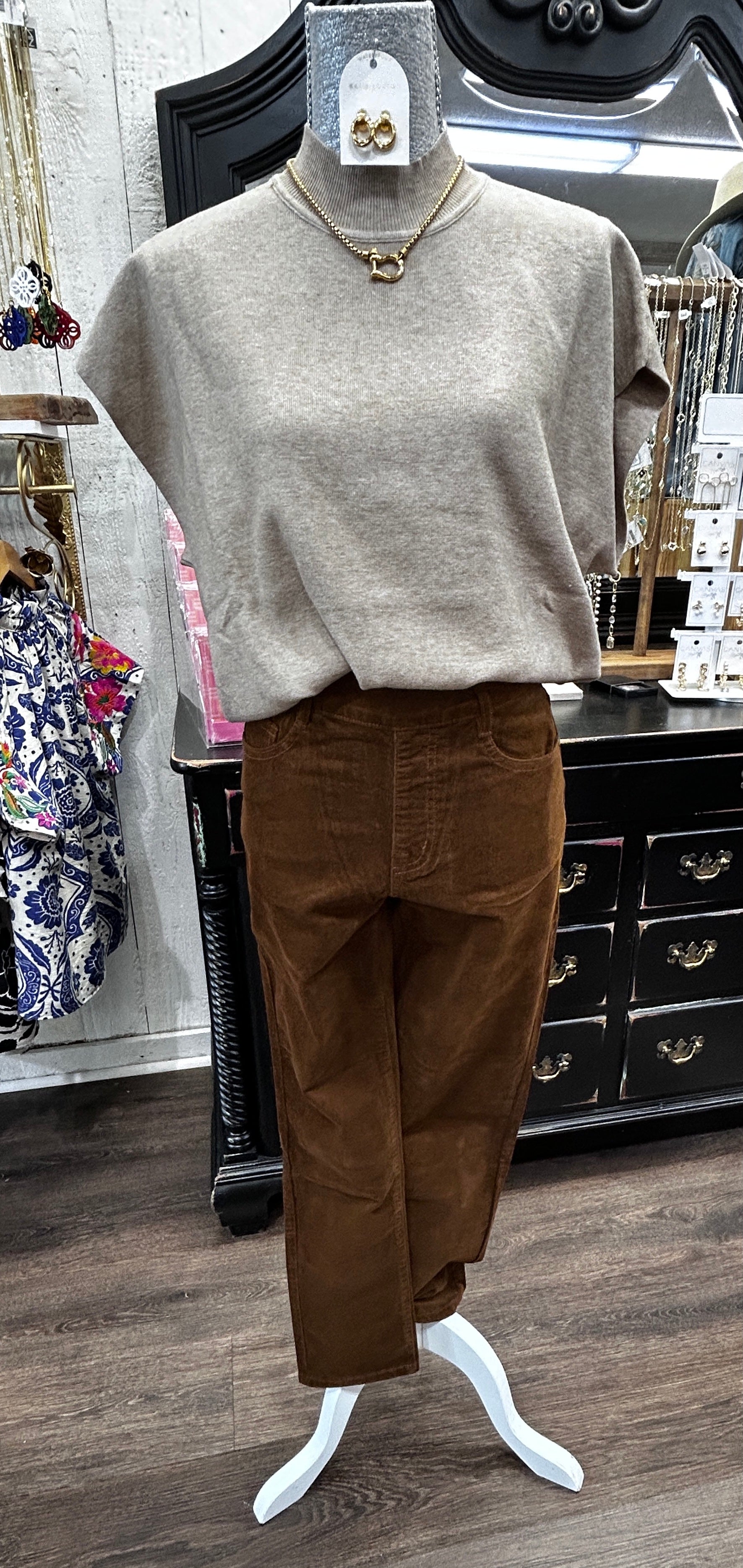 Brown Audrey Pull on Slim Ankle Pants w/pkts
