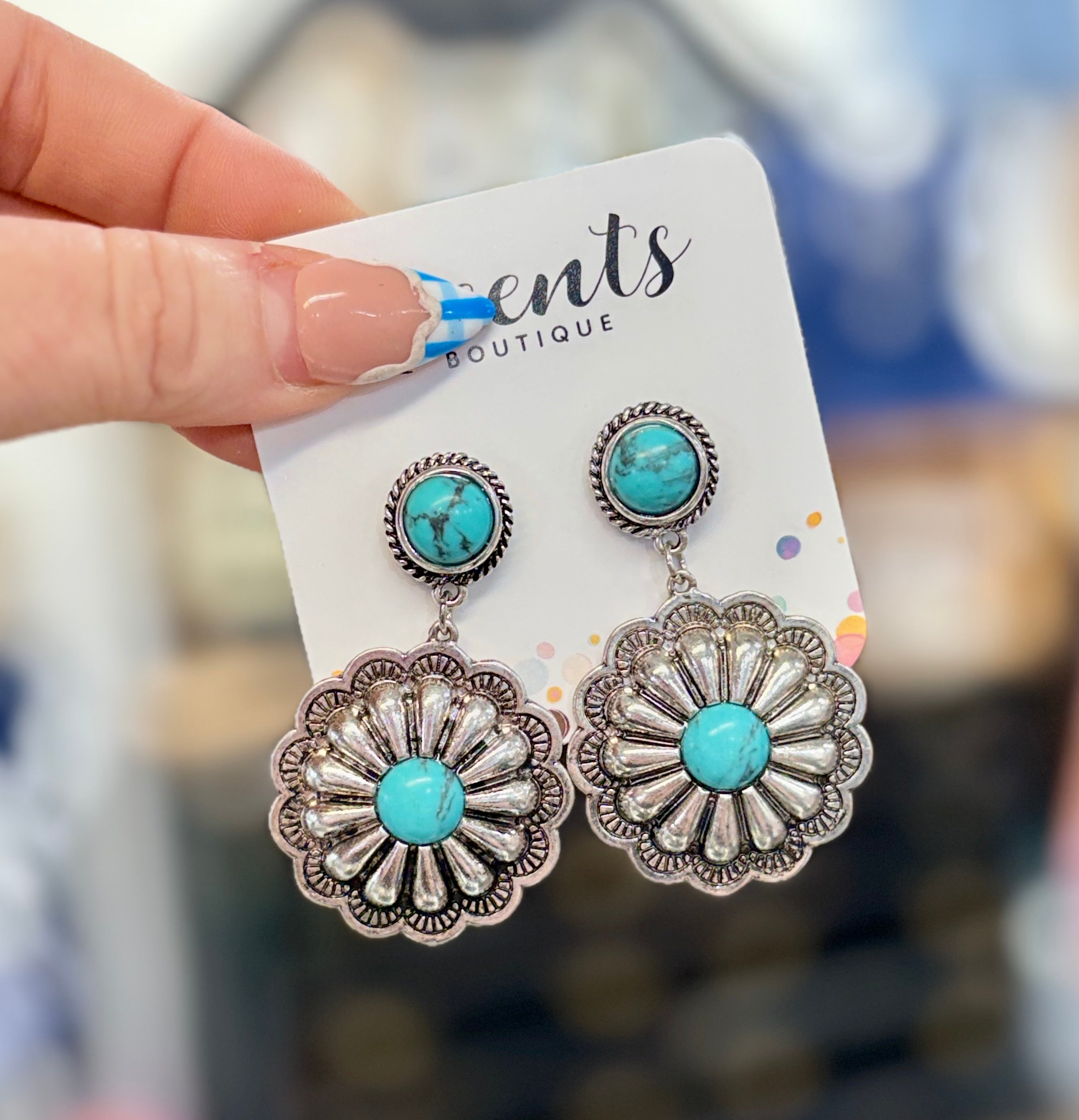 Turquoise Concho Drop Earrings